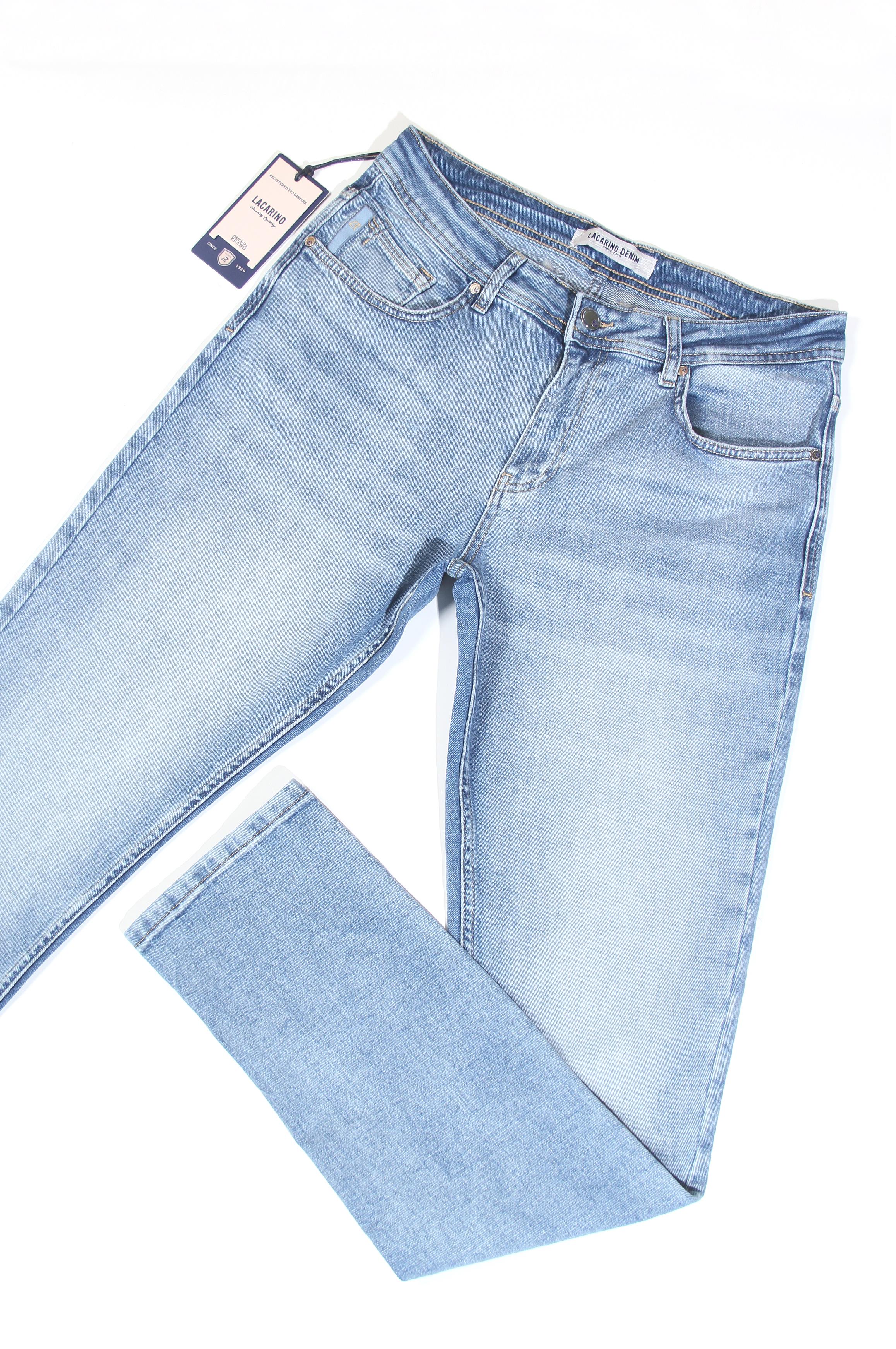 LACARINOMen's Narrow Leg Light Blue Jeans