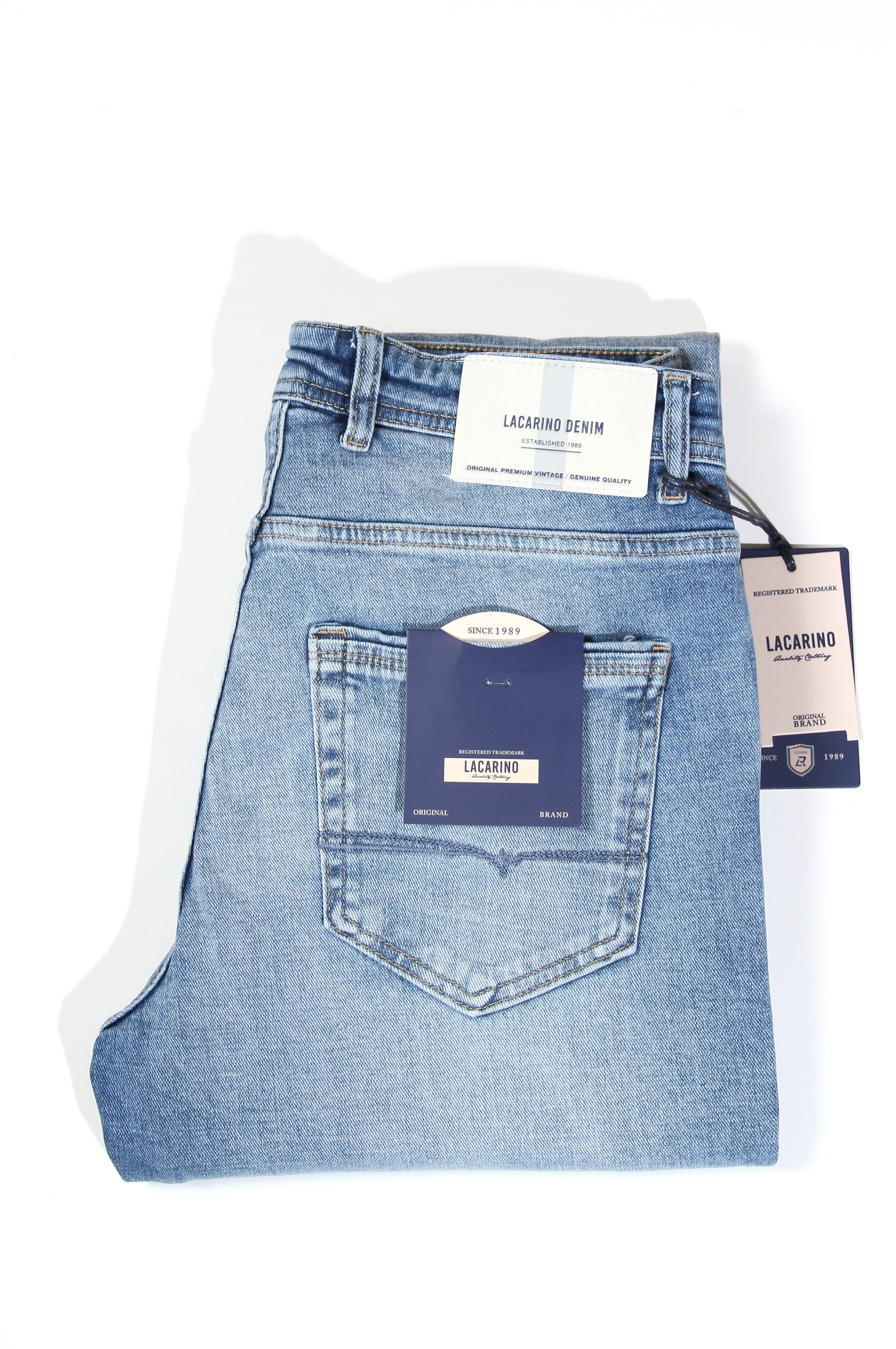 LACARINOMen's Narrow Leg Light Blue Jeans