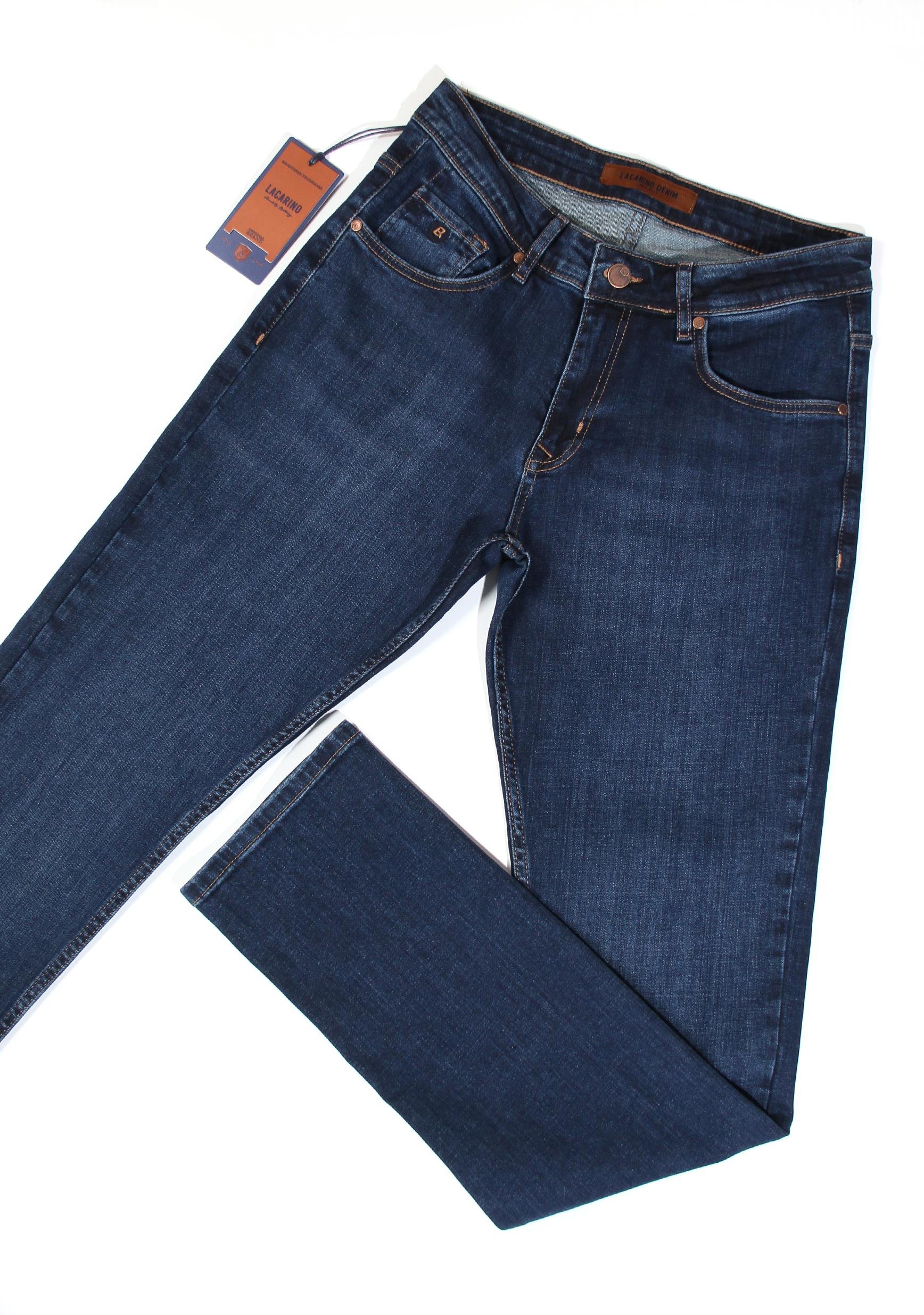 LACARINOErkek Yüksek Bel Normal Kalıp Dark Blue Jean Pantolon