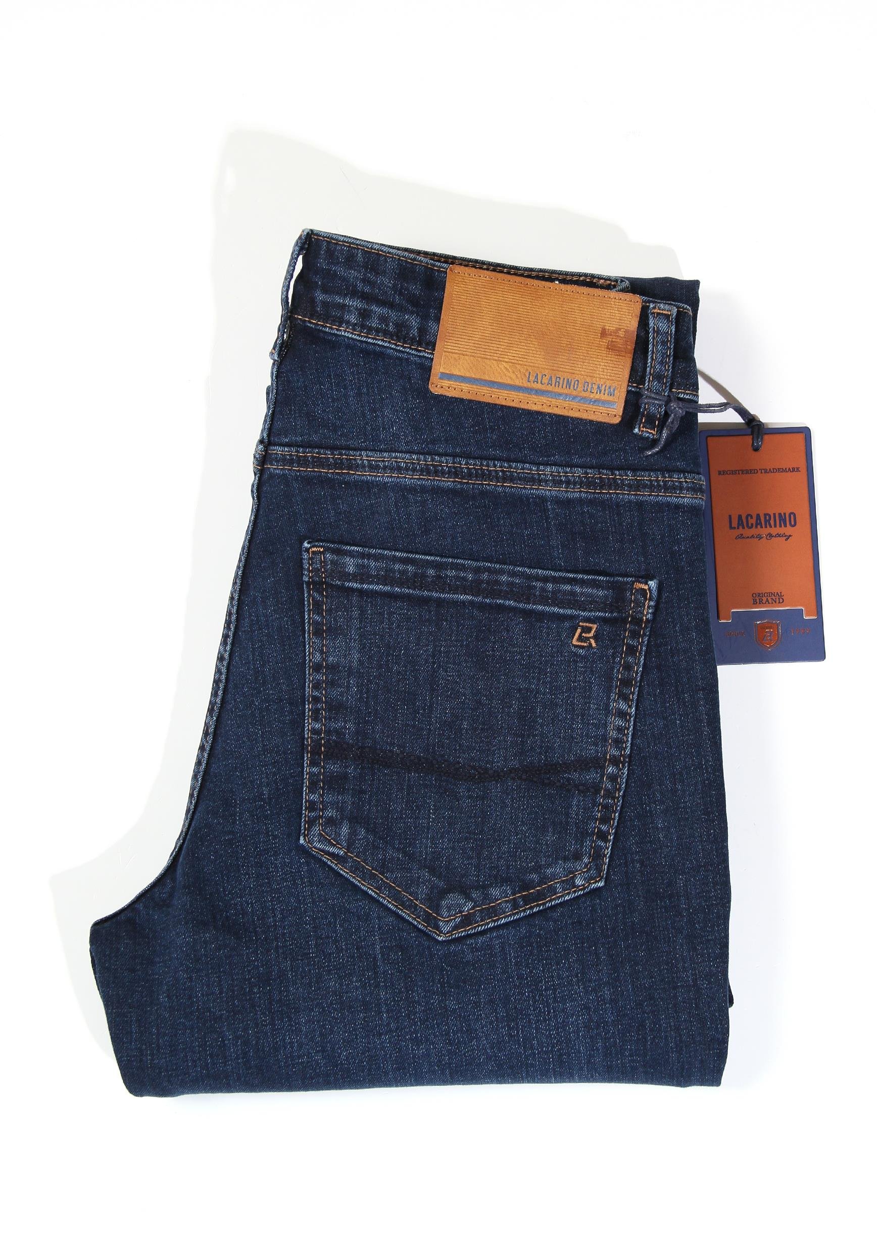 LACARINOErkek Yüksek Bel Normal Kalıp Dark Blue Jean Pantolon