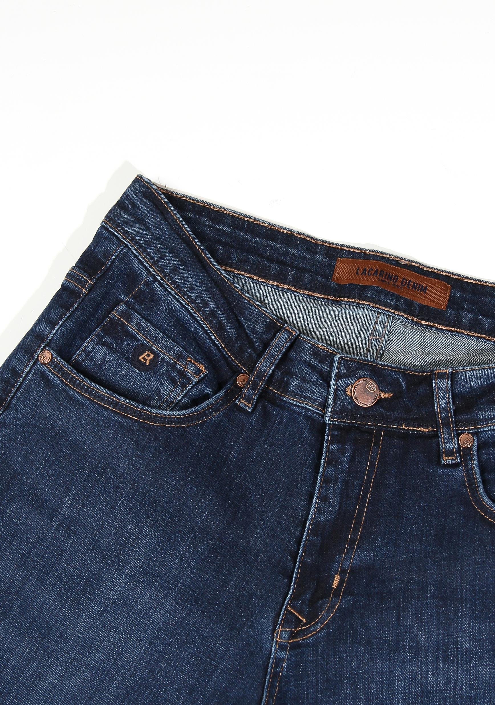 LACARINOErkek Yüksek Bel Normal Kalıp Dark Blue Jean Pantolon