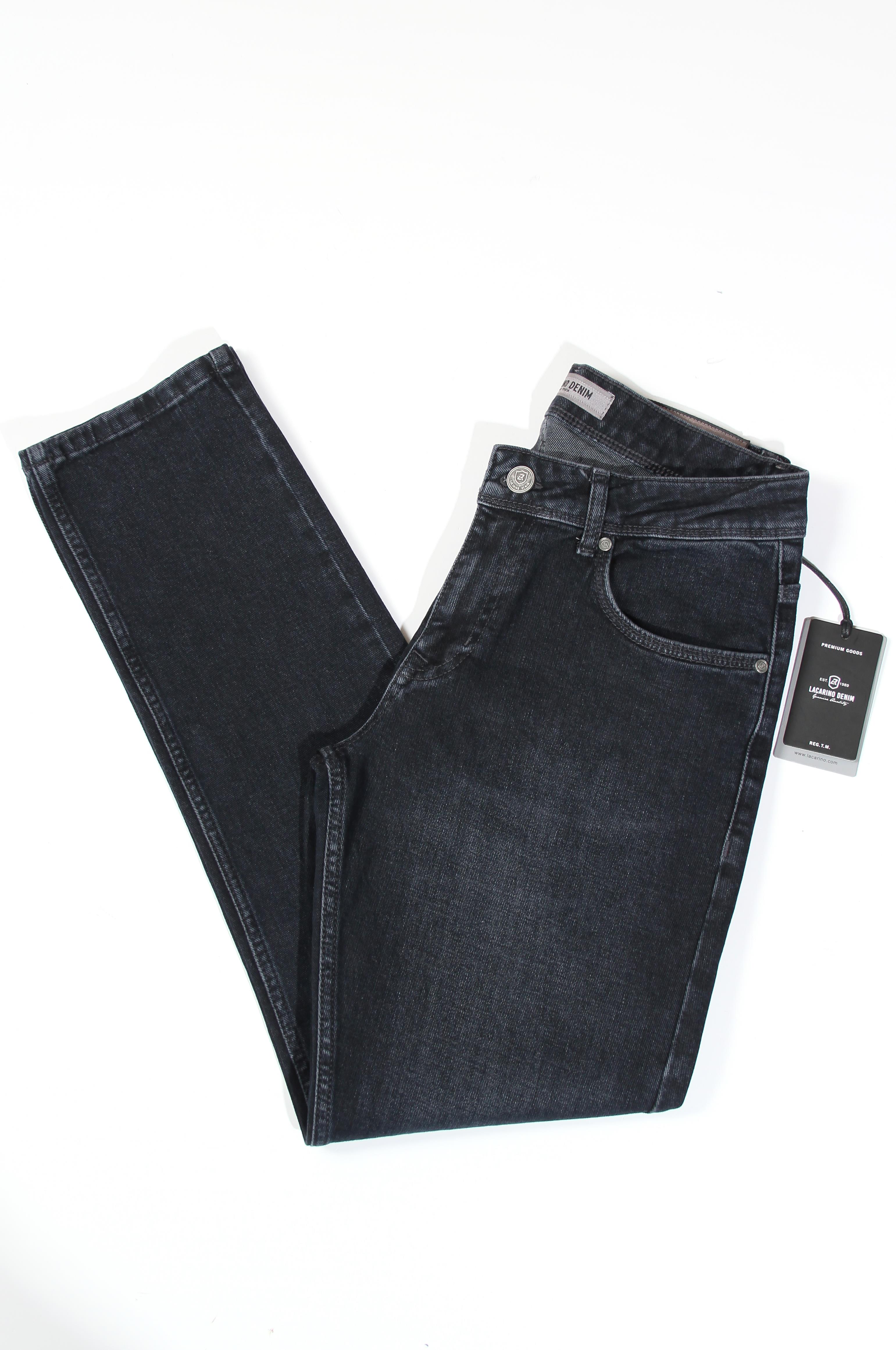LACARINOErkek Yüksek Bel Yarım Boru Paça Ebony Black Jean Pantolon