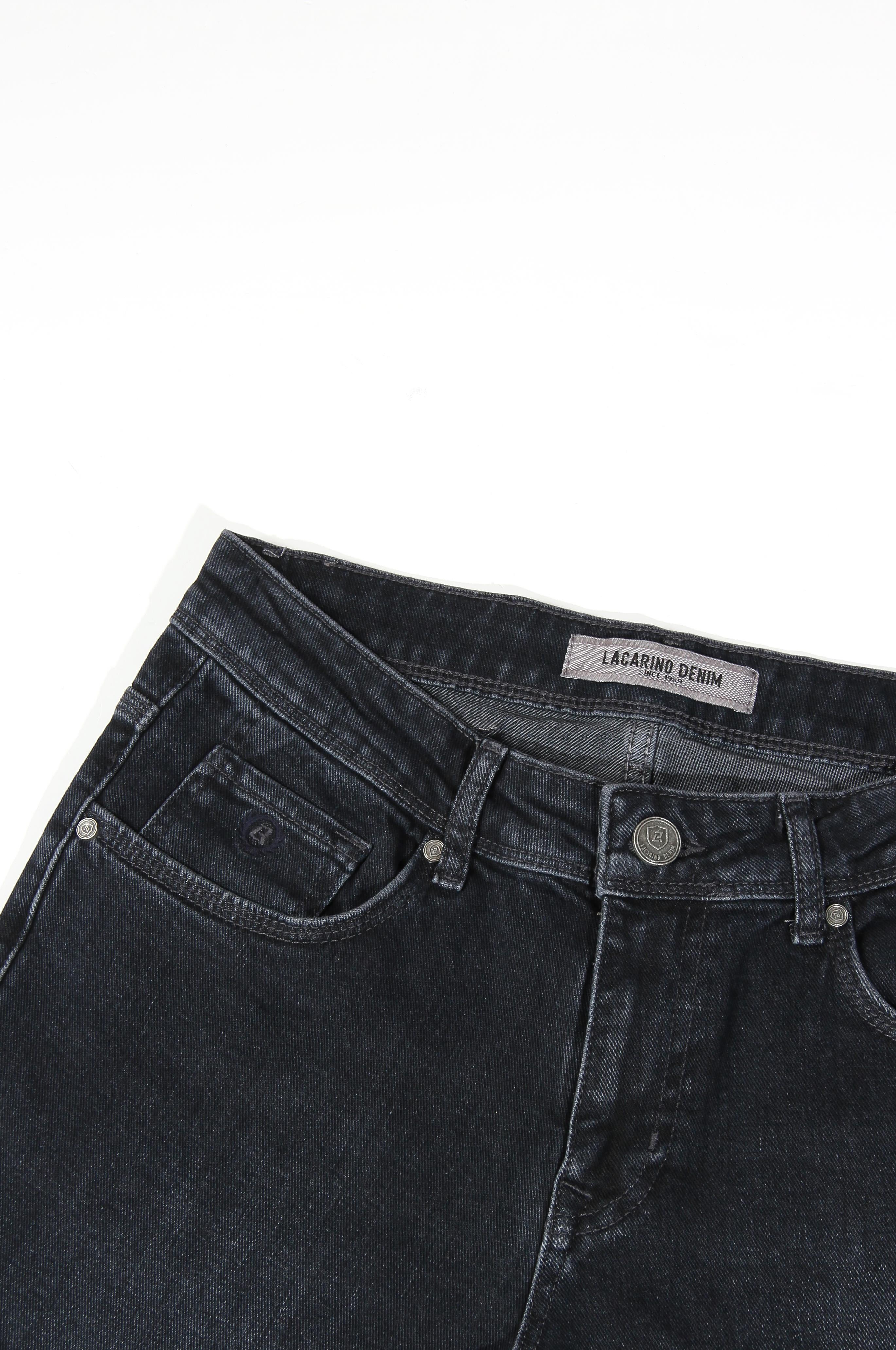 LACARINOErkek Yüksek Bel Yarım Boru Paça Ebony Black Jean Pantolon