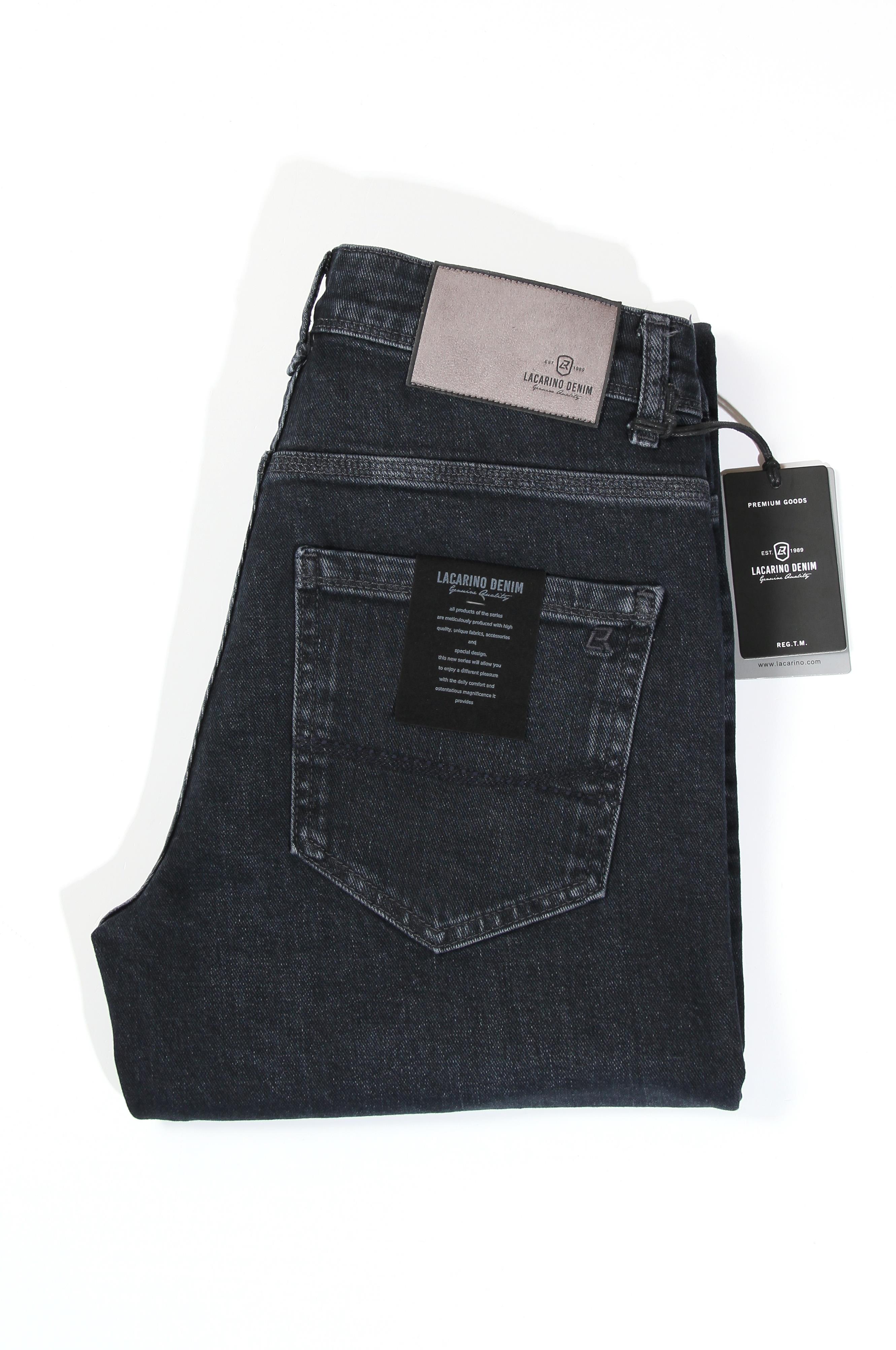 LACARINOErkek Yüksek Bel Yarım Boru Paça Ebony Black Jean Pantolon