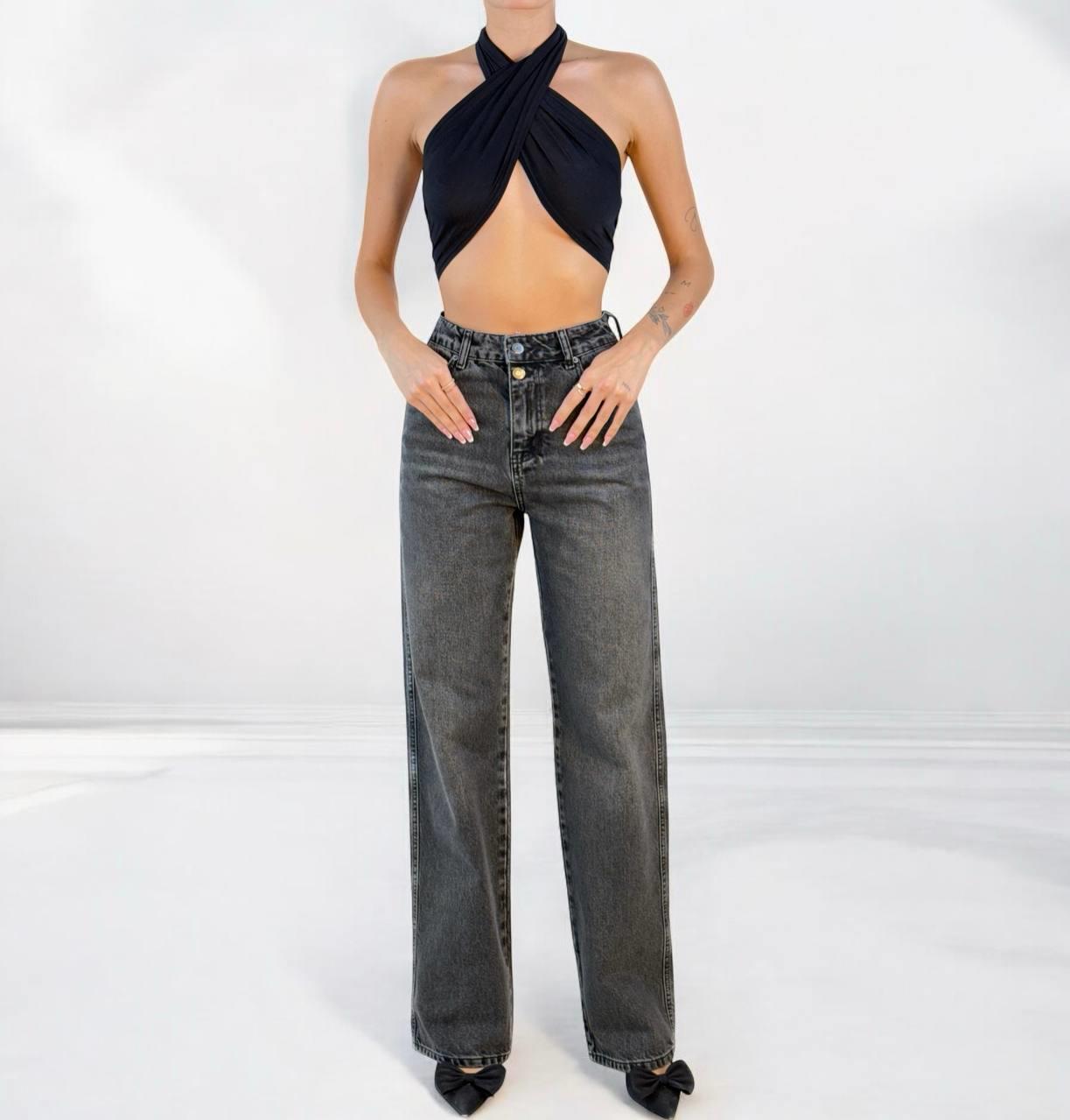 LACARINOYüksek Bel Normal Kalıp Onyx Black Jean Pantolon