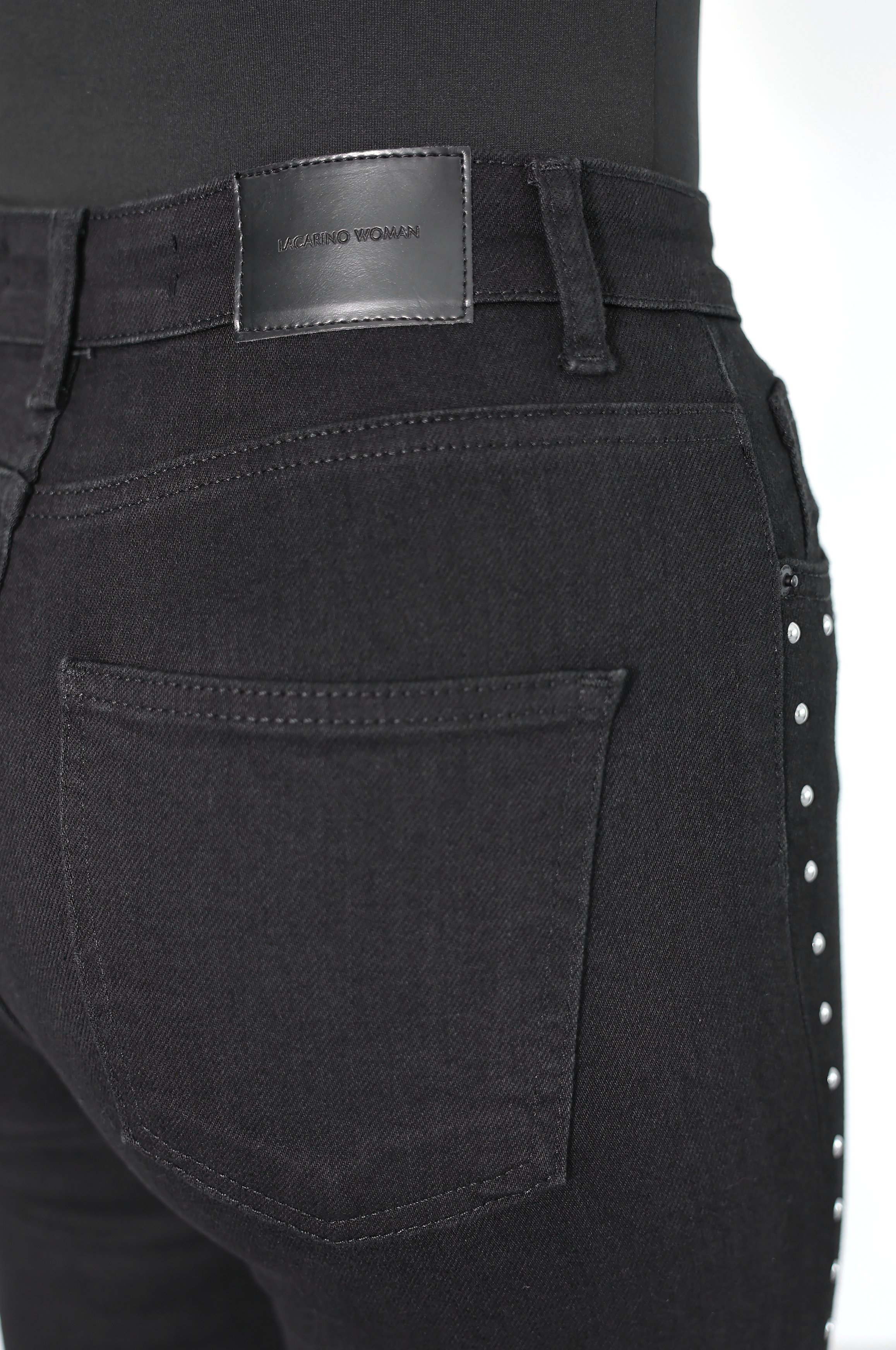 LACARINOYüksek Bel Boru Kesim Drop Detaylı Black Jean Pantolon