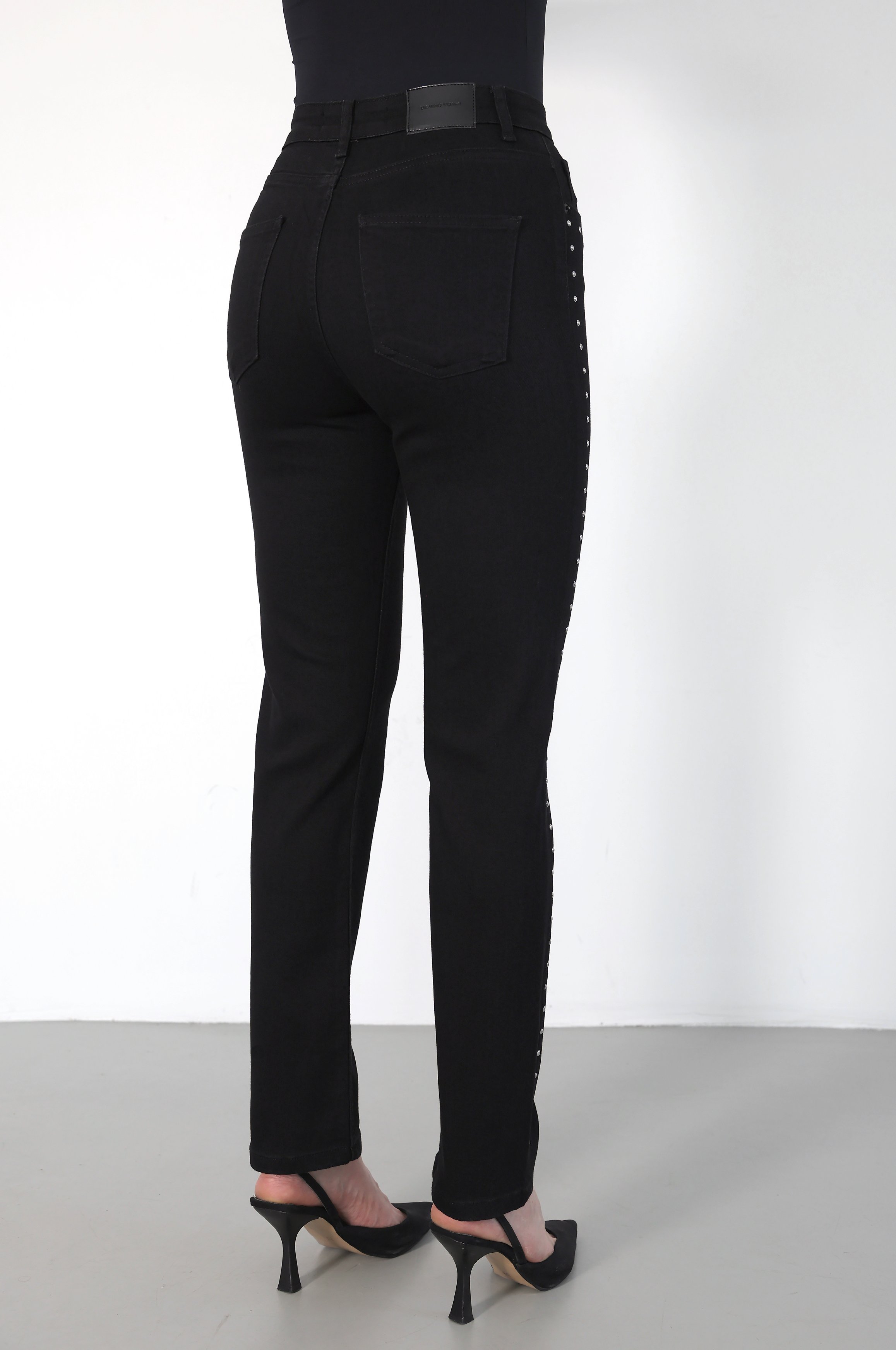 LACARINOYüksek Bel Boru Kesim Drop Detaylı Black Jean Pantolon