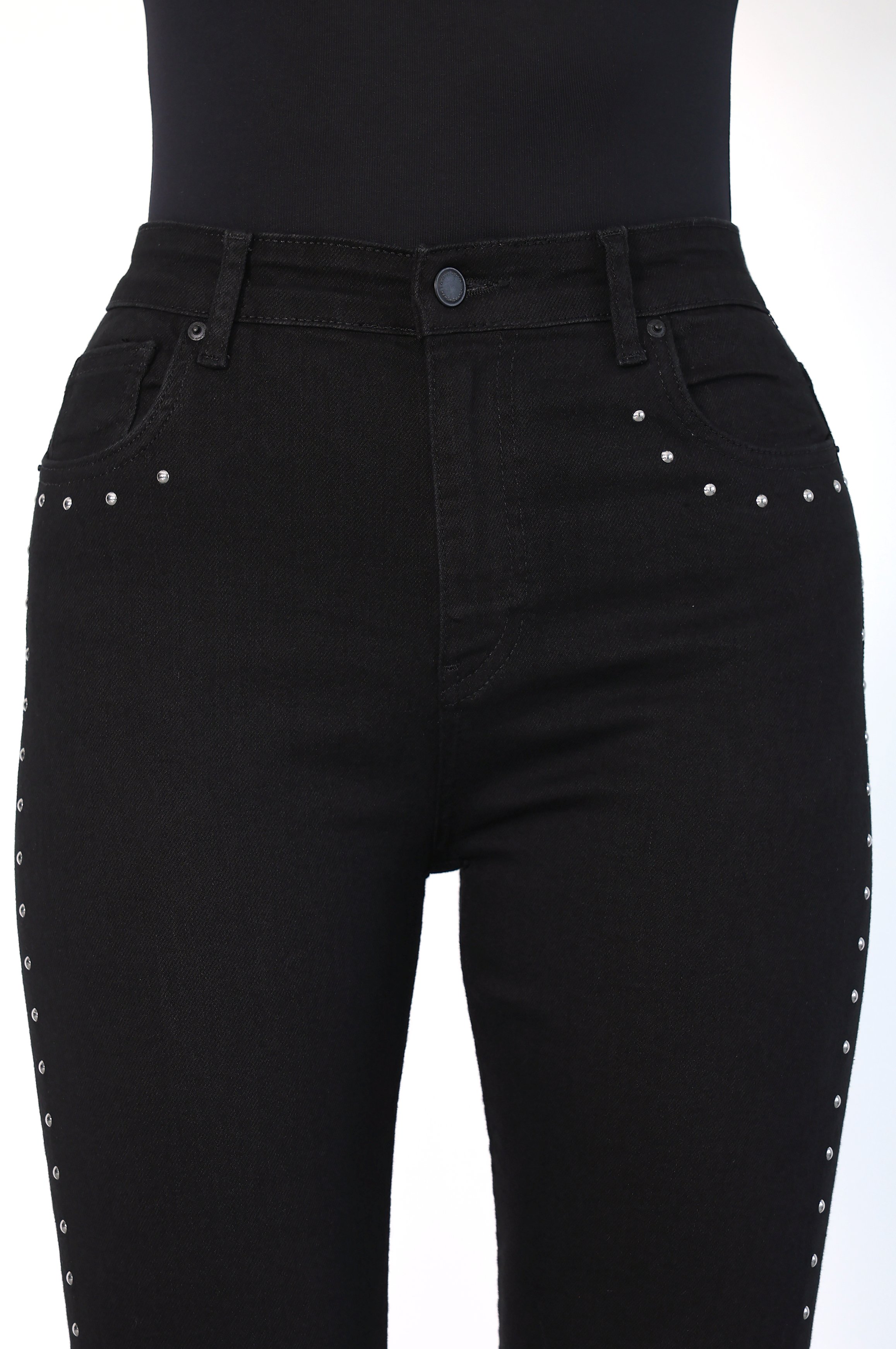 LACARINOYüksek Bel Boru Kesim Drop Detaylı Black Jean Pantolon