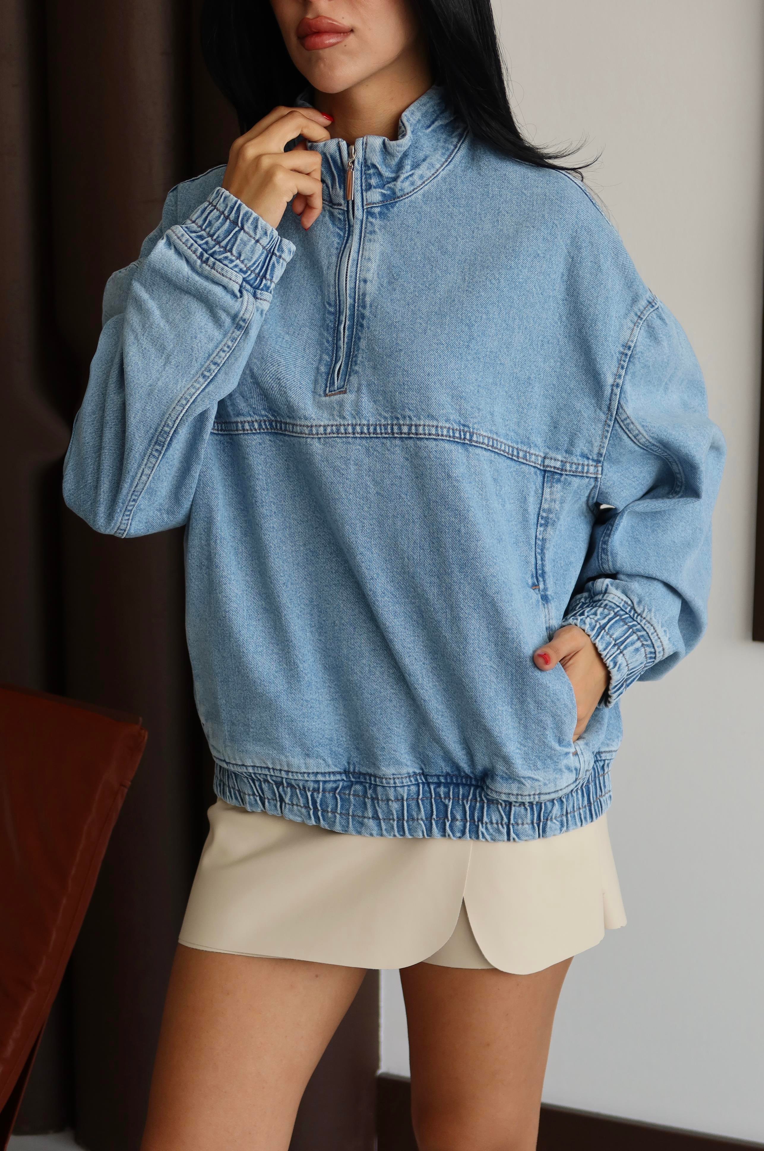 LACARINOYaka Fermuar Detaylı Unisex Blue Sweatshirt