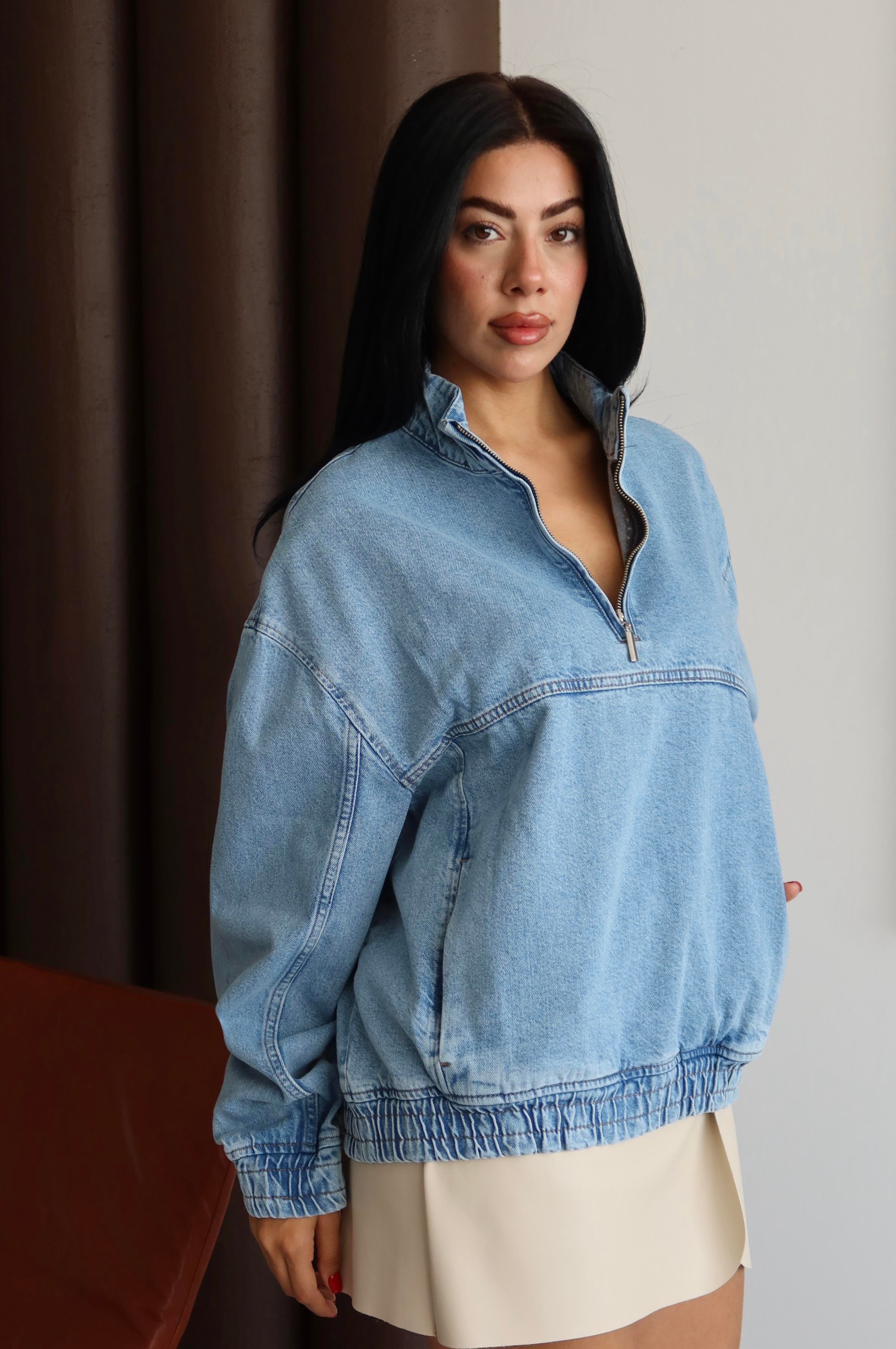 LACARINOYaka Fermuar Detaylı Unisex Blue Sweatshirt