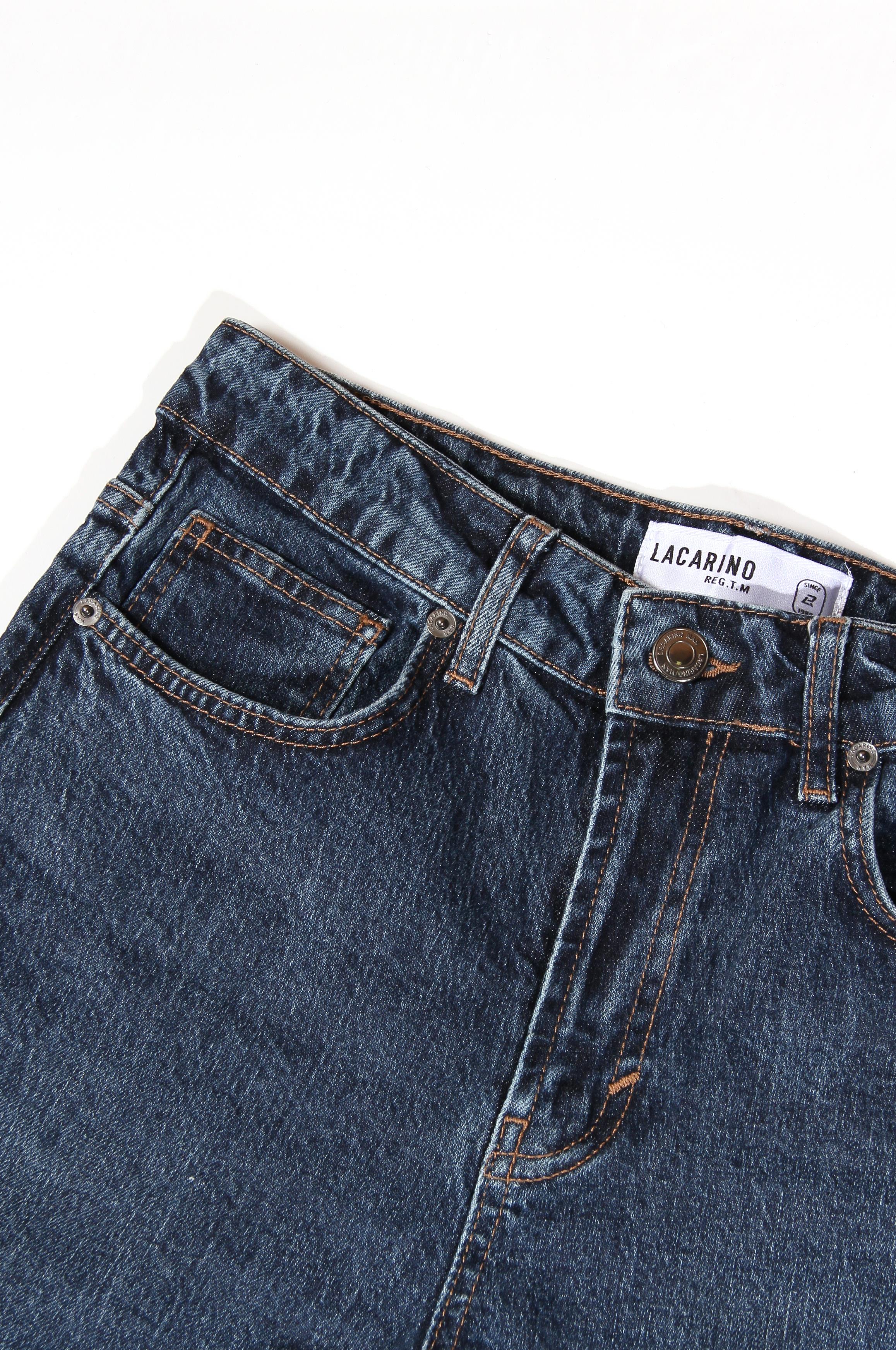 LACARINOErkek Yüksek Bel Dar Paça Dark Blue Jean Pantolon