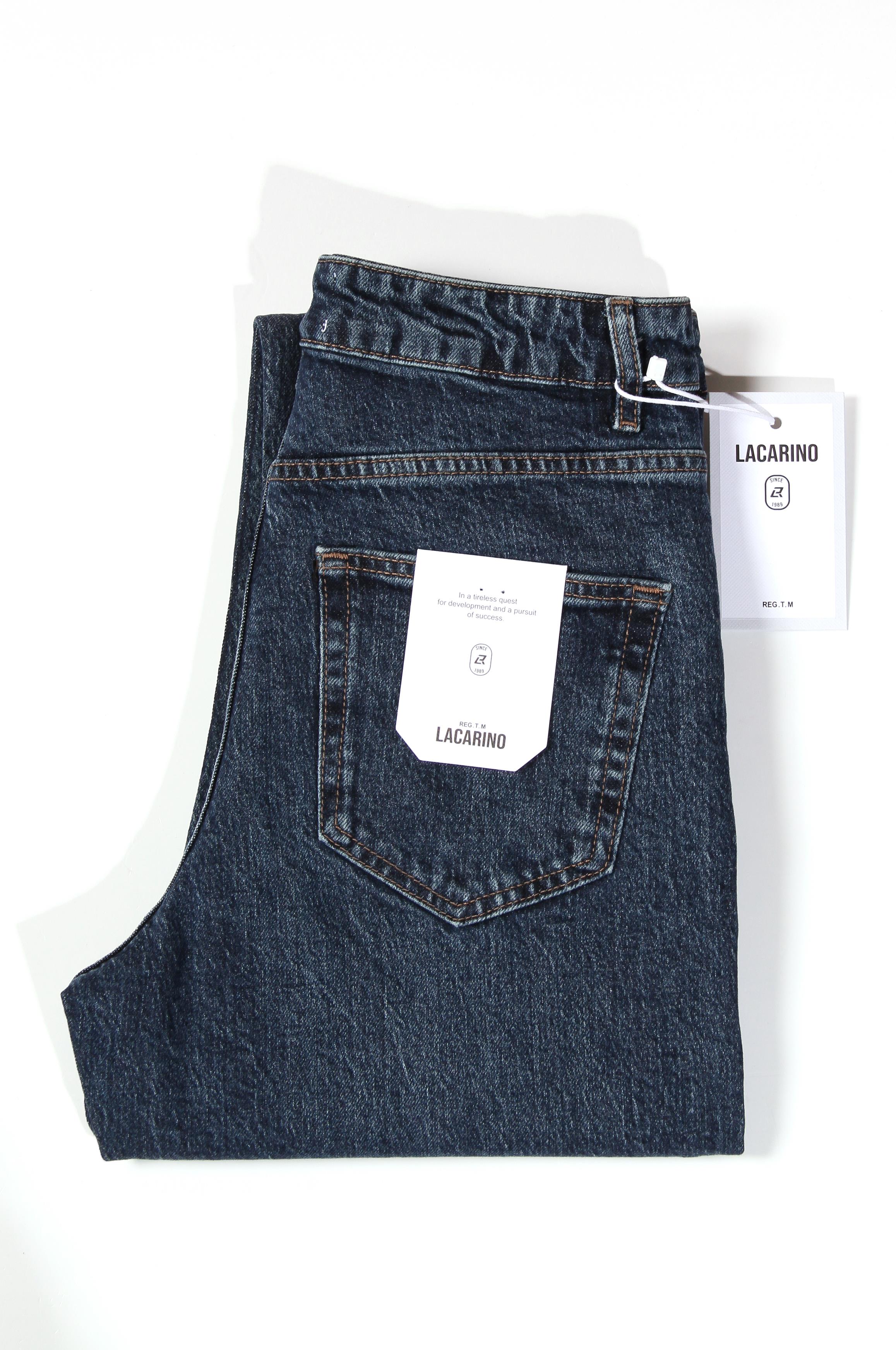 LACARINOErkek Yüksek Bel Dar Paça Dark Blue Jean Pantolon