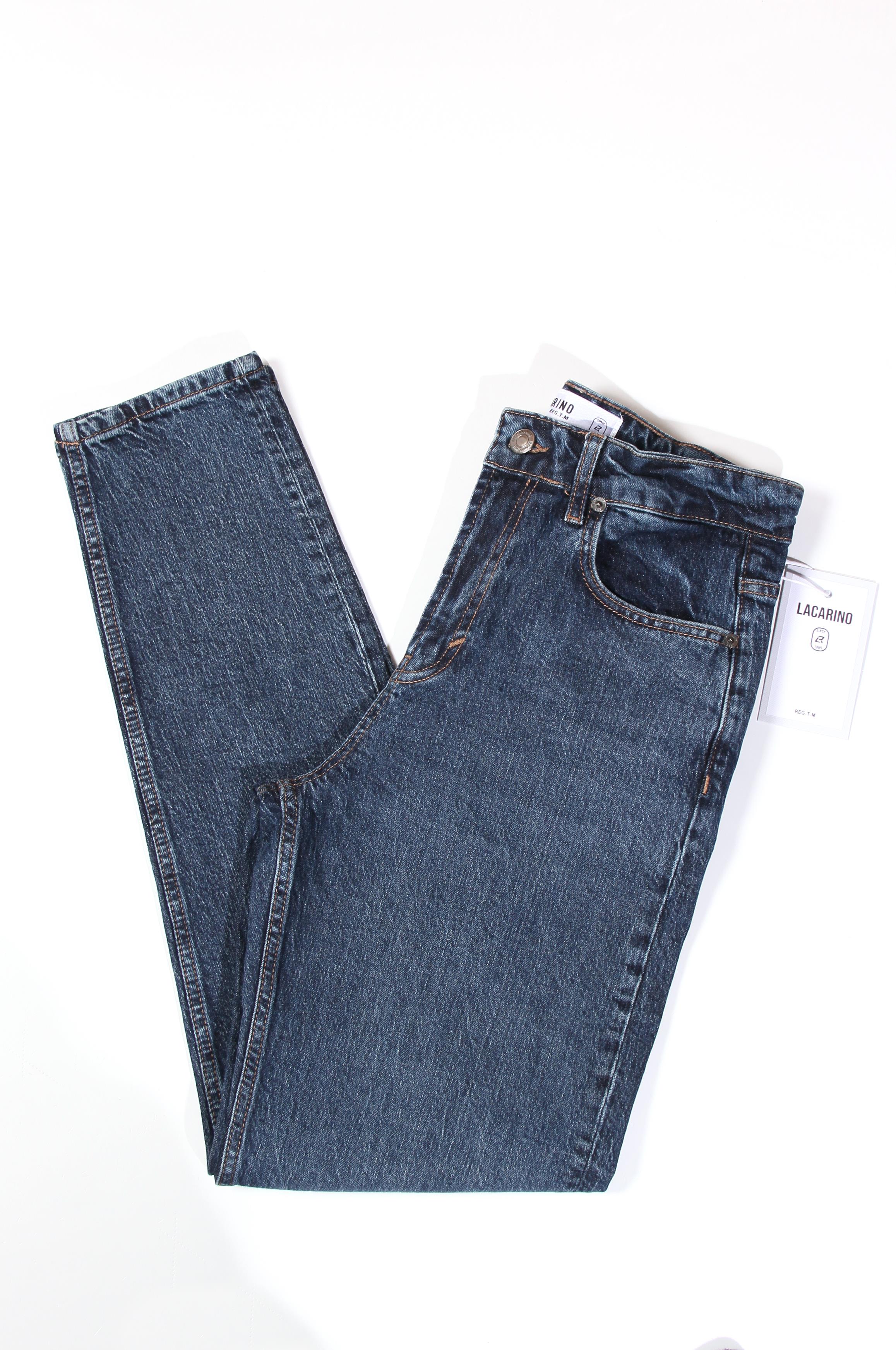 LACARINOErkek Yüksek Bel Dar Paça Dark Blue Jean Pantolon