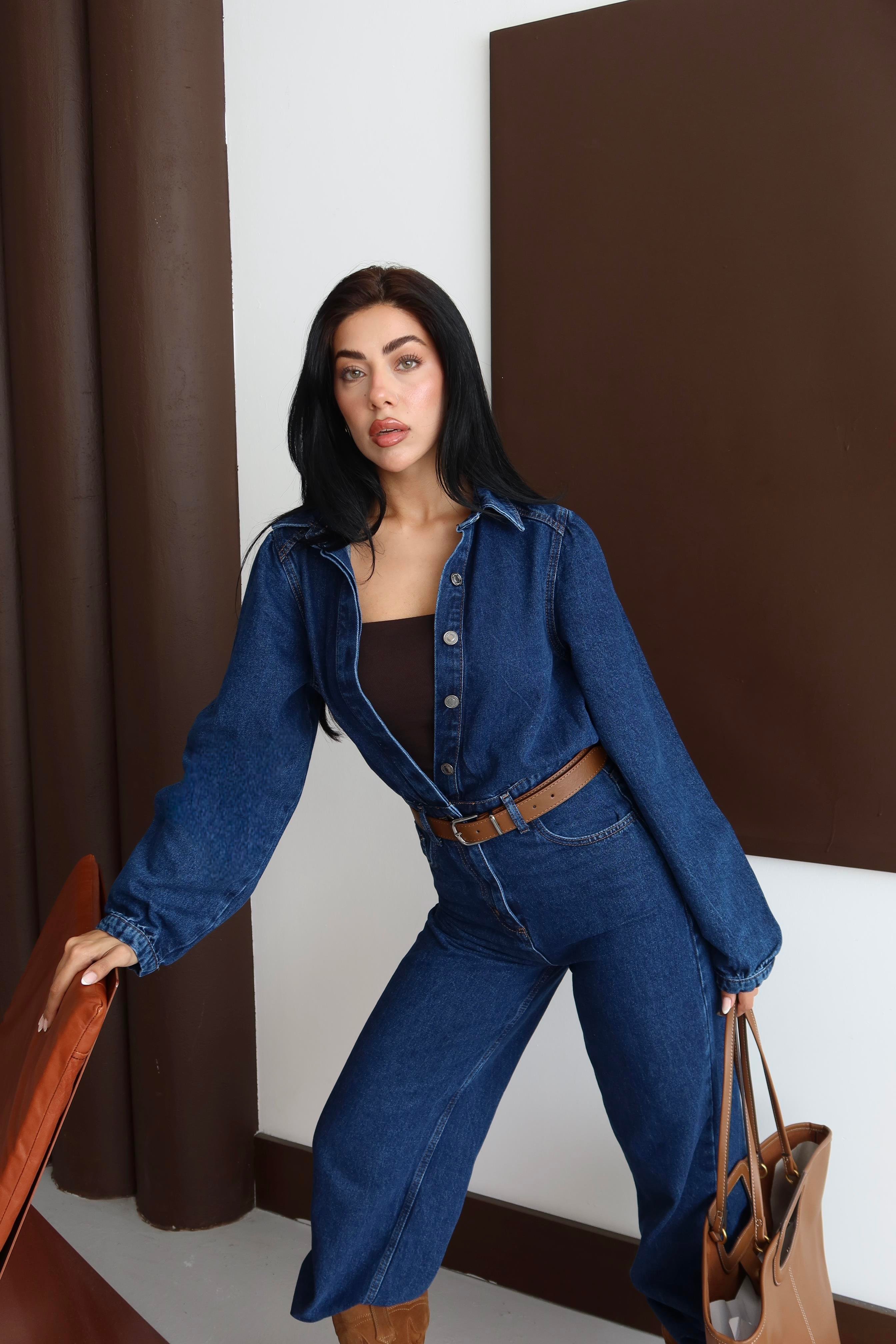 LACARINOKemer Detaylı Dark Blue Tulum 