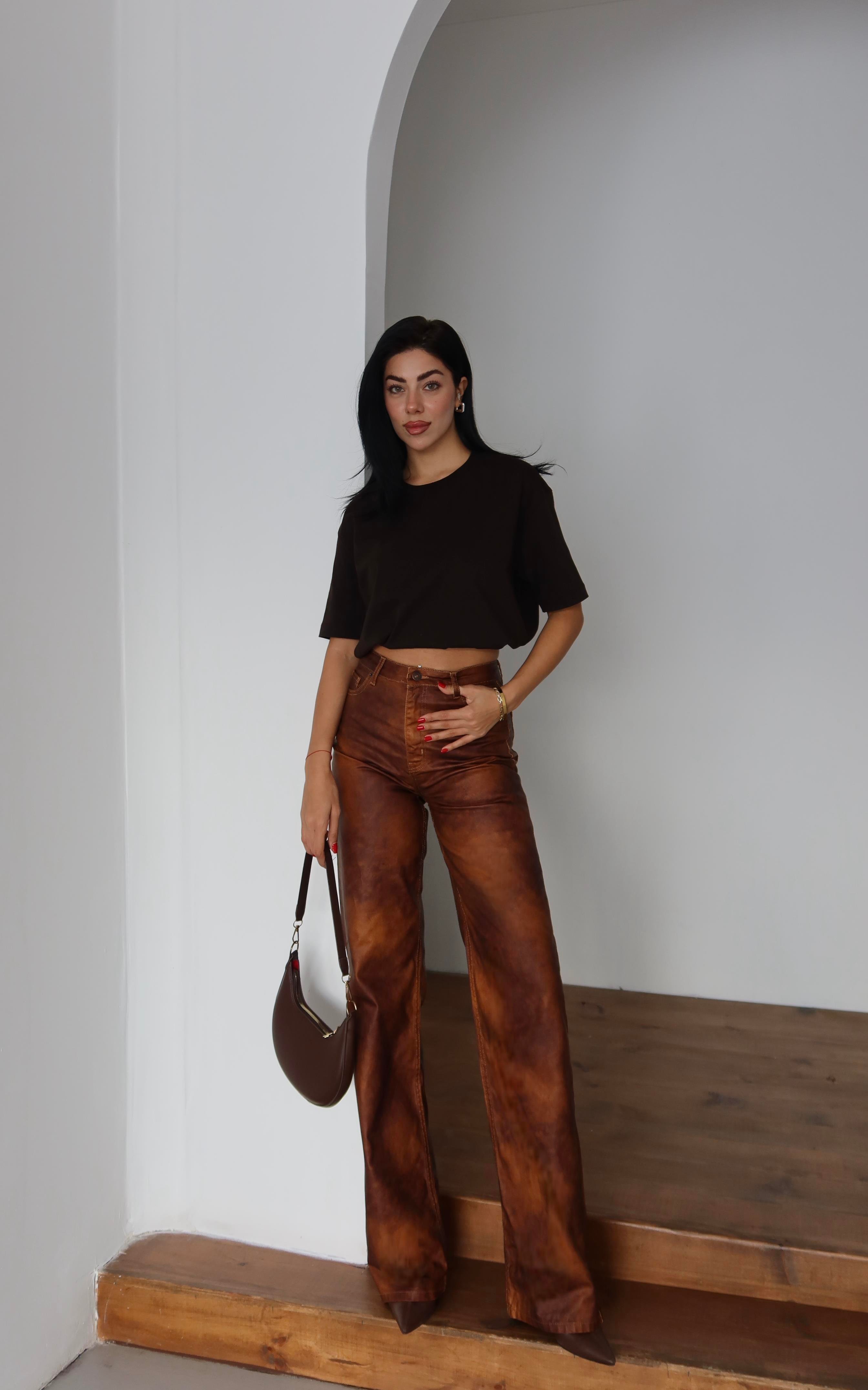 LACARINOHigh Waist Wide Leg Light Brown Jeans
