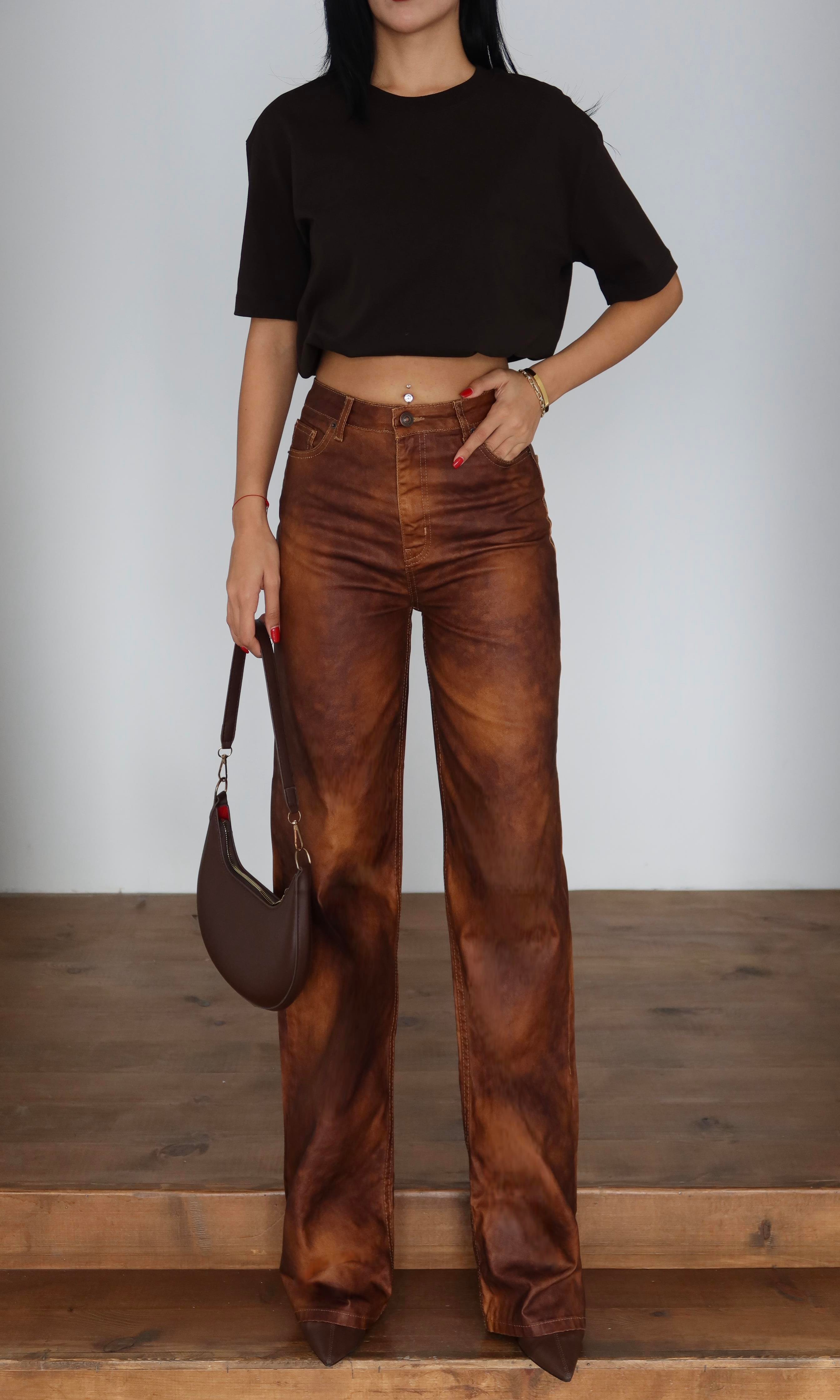 LACARINOHigh Waist Wide Leg Light Brown Jeans
