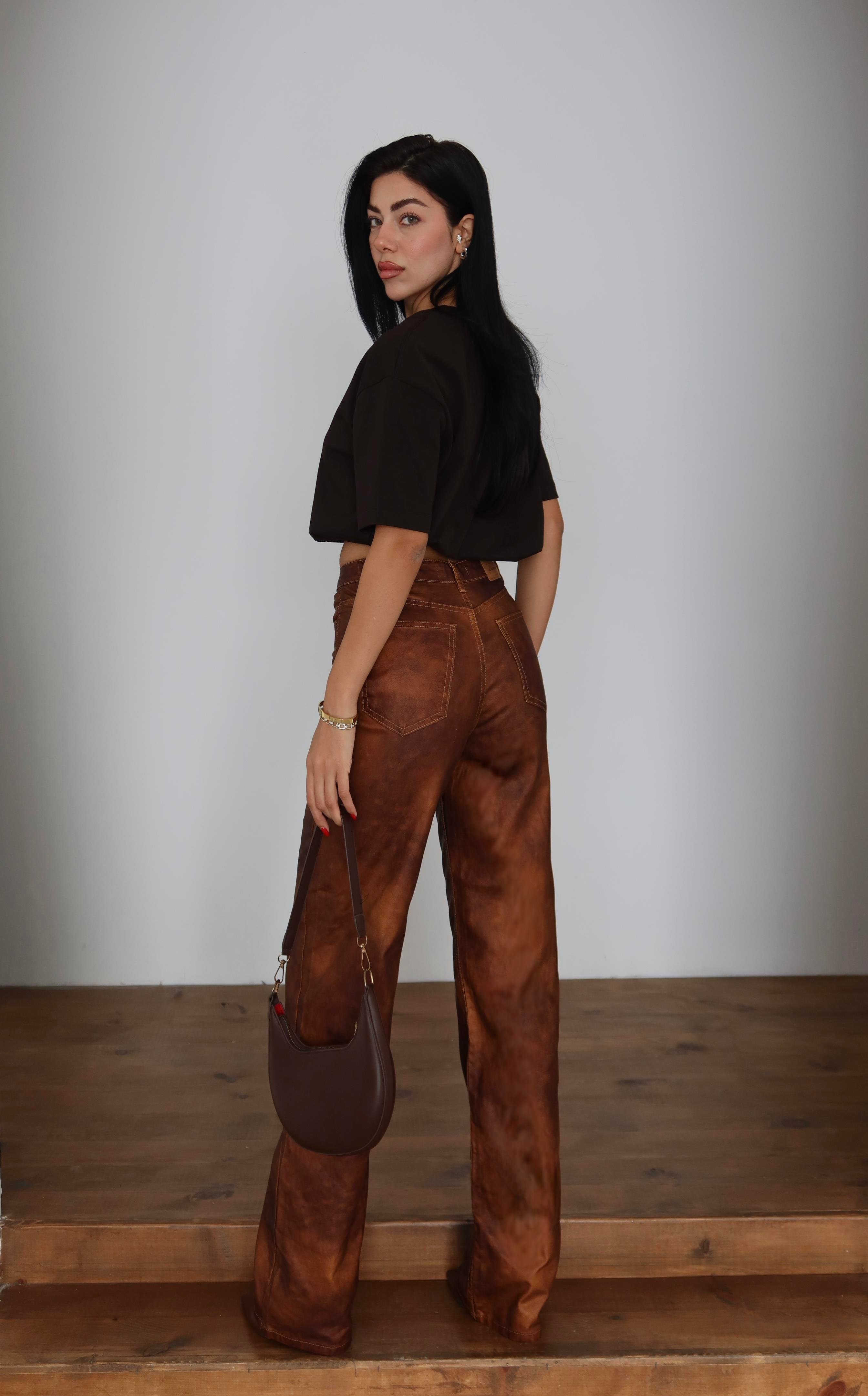LACARINOHigh Waist Wide Leg Light Brown Jeans