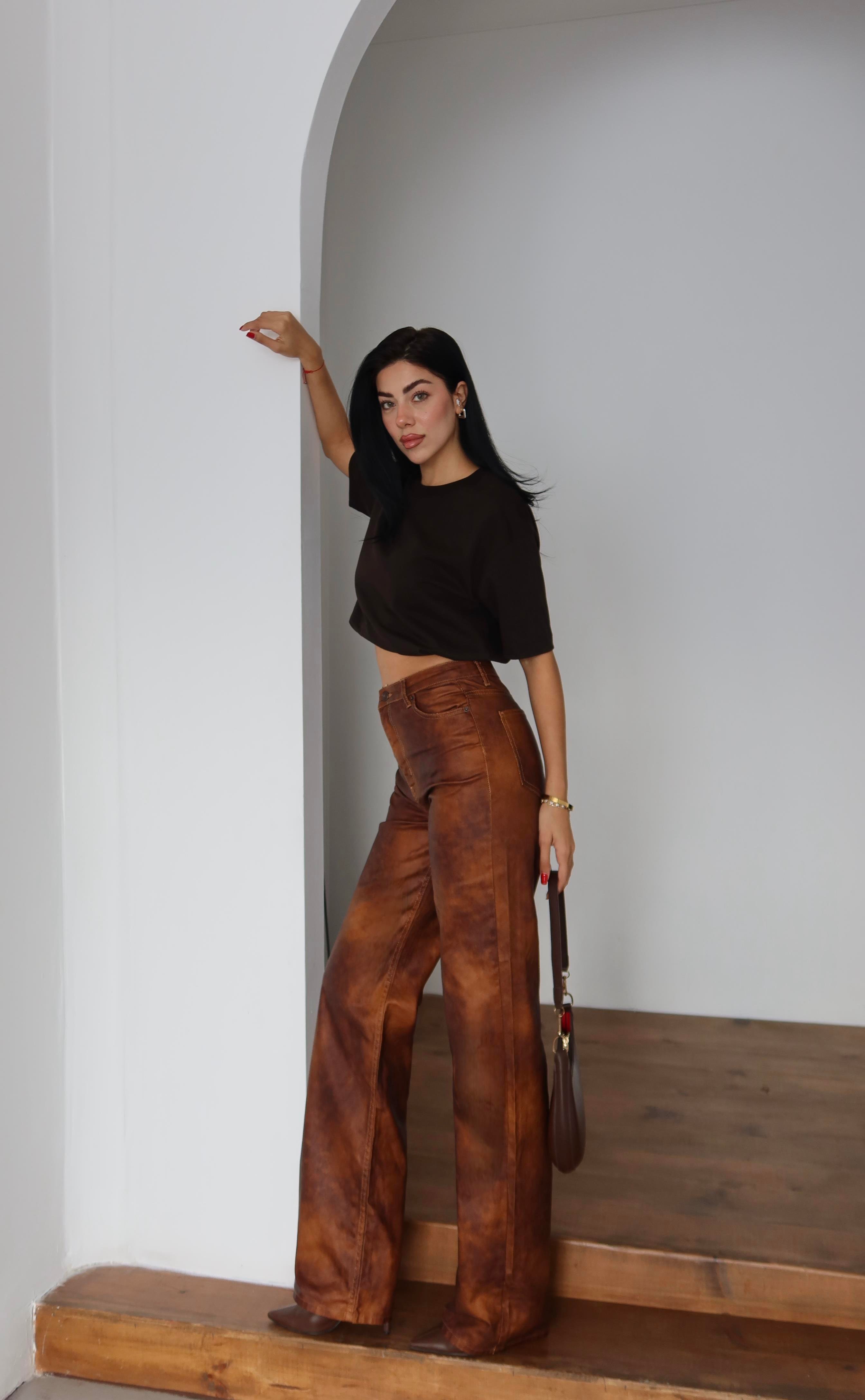 LACARINOHigh Waist Wide Leg Light Brown Jeans