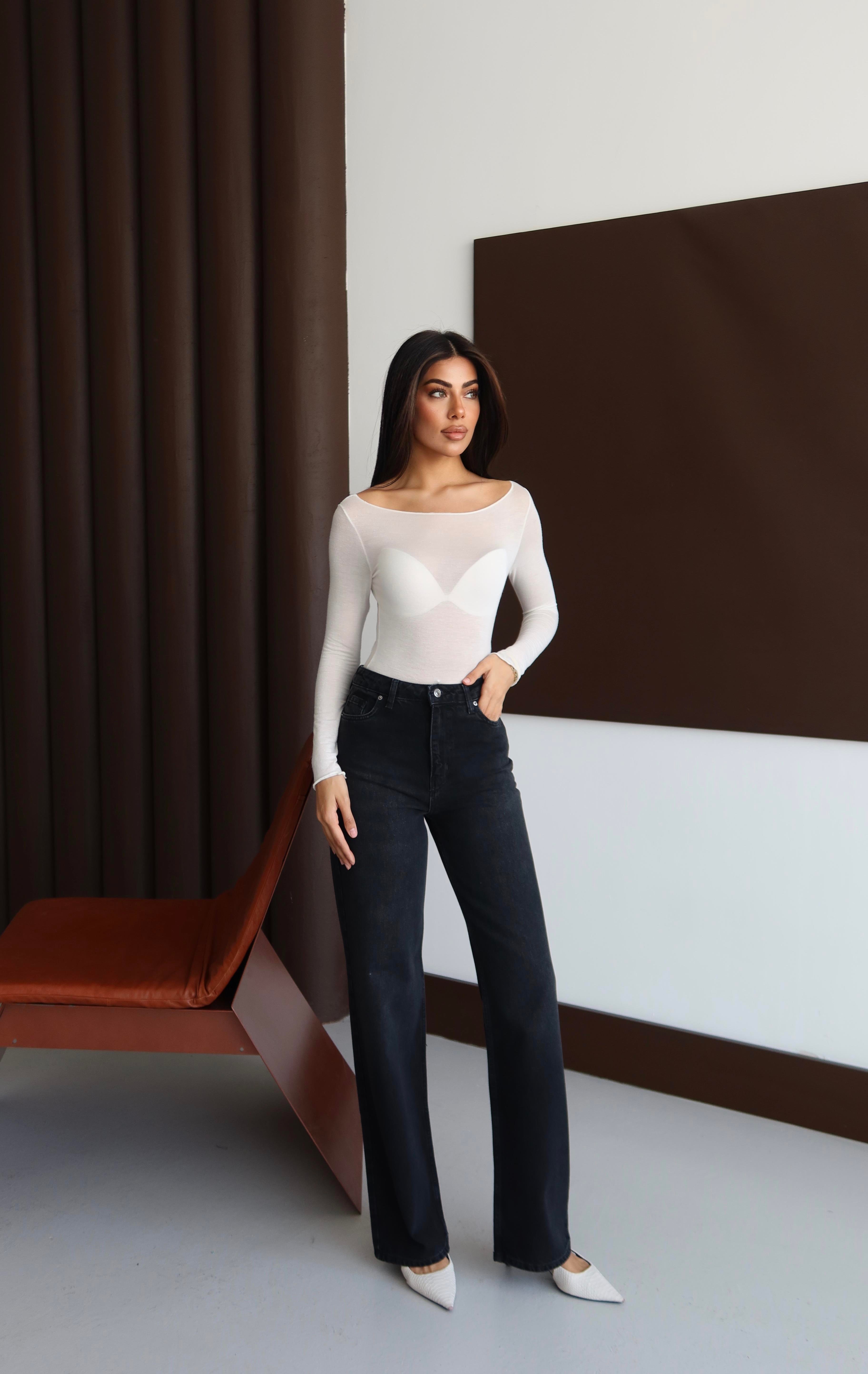 LACARINOYüksek Bel Rahat Kalıp Black Black Jean Pantolon