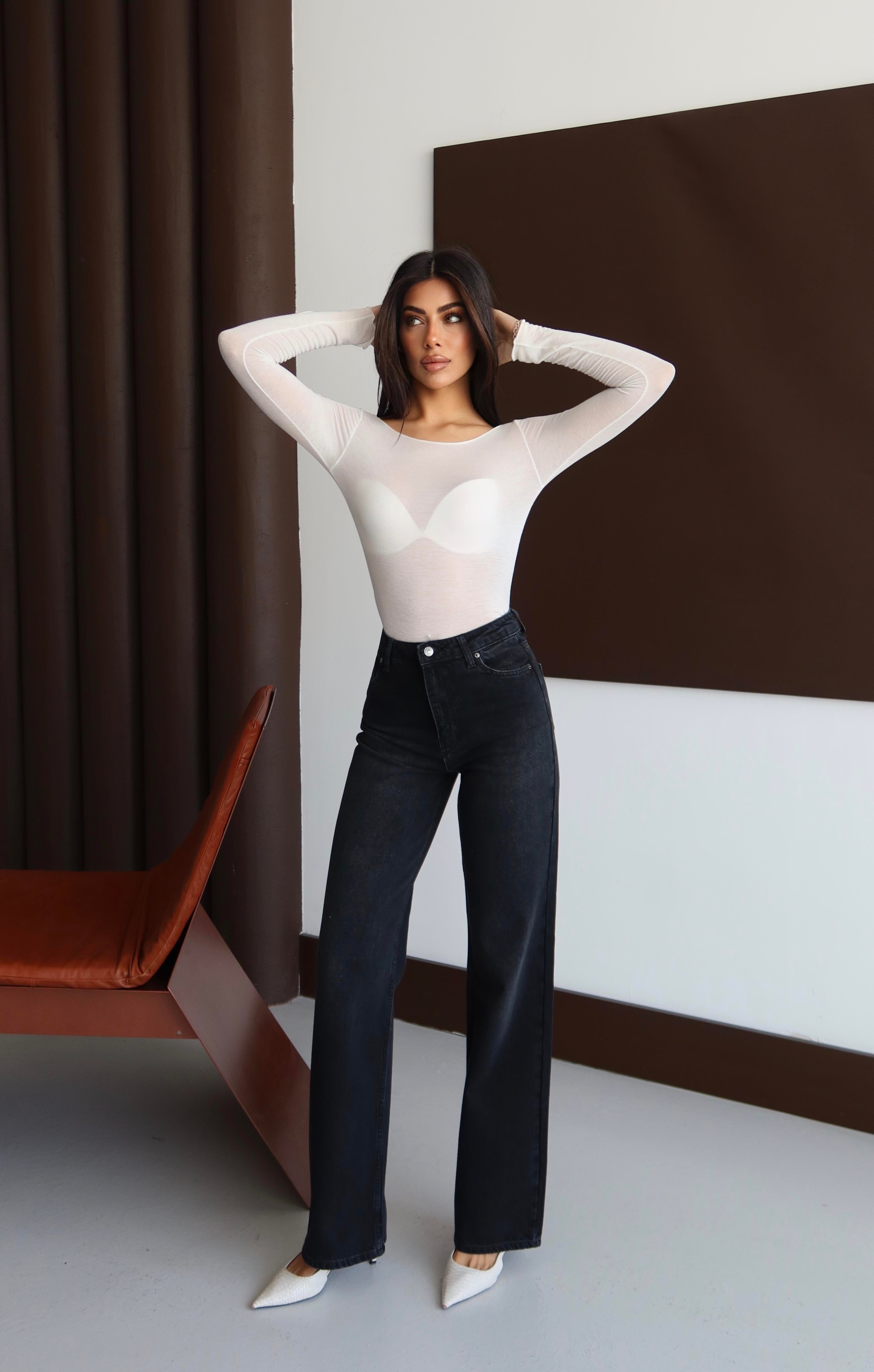 LACARINOYüksek Bel Rahat Kalıp Black Black Jean Pantolon