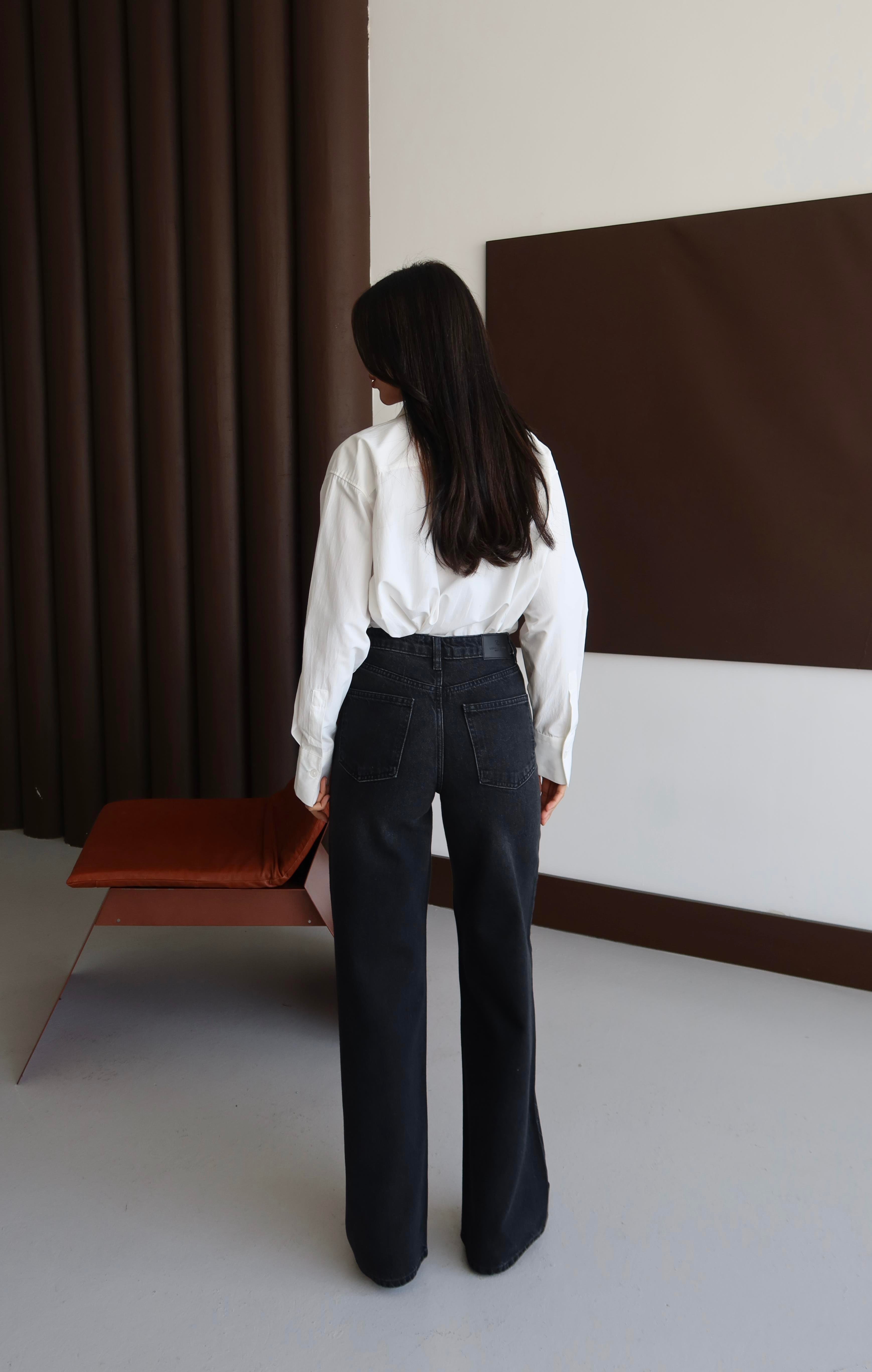 LACARINOYüksek Bel Rahat Kesim Baklava Desen Taş Detaylı Black Black Jean Pantolon