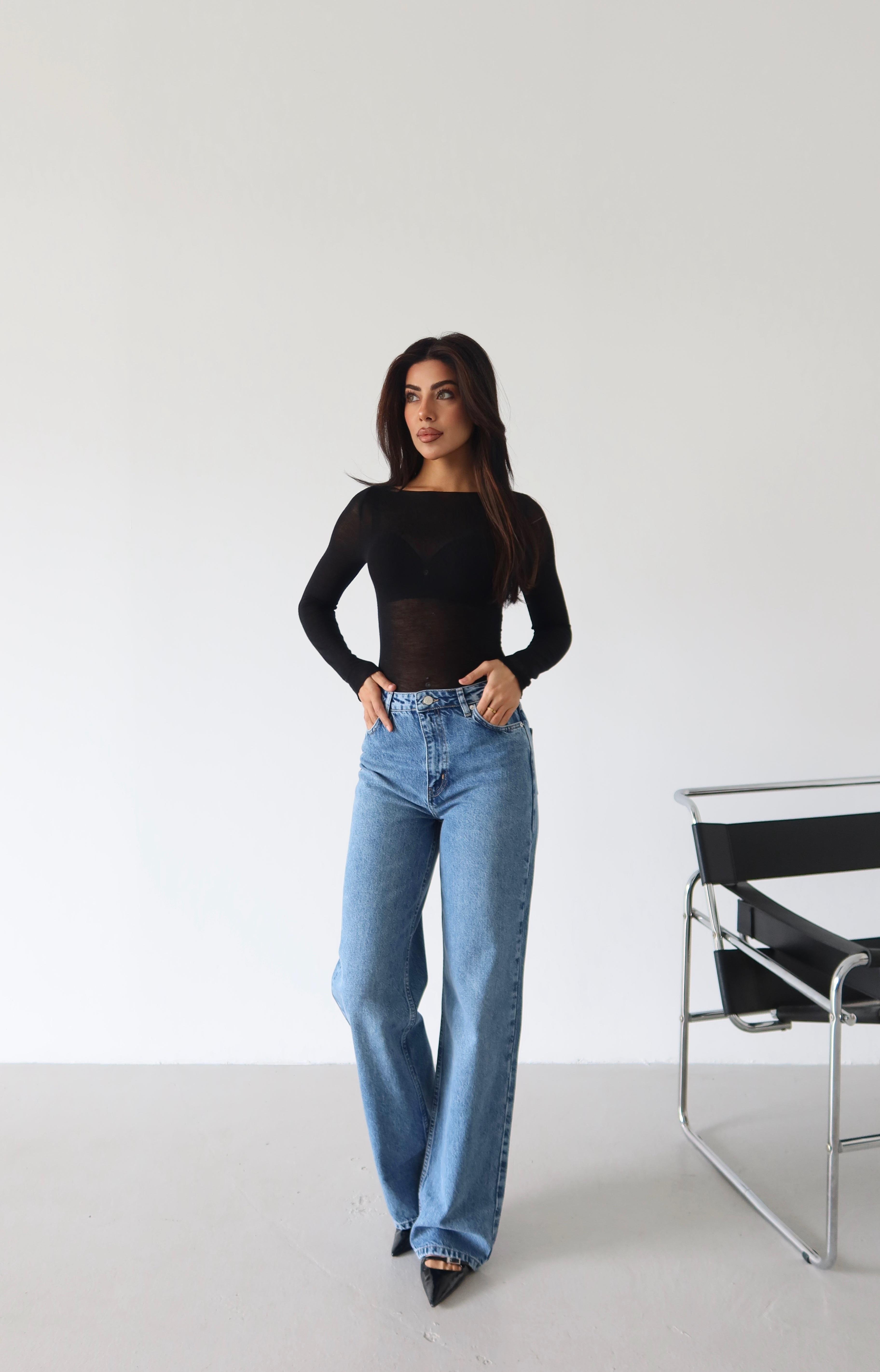 LACARINOKadın Yüksek Bel Boru Kesim Blue Jean Pantolon