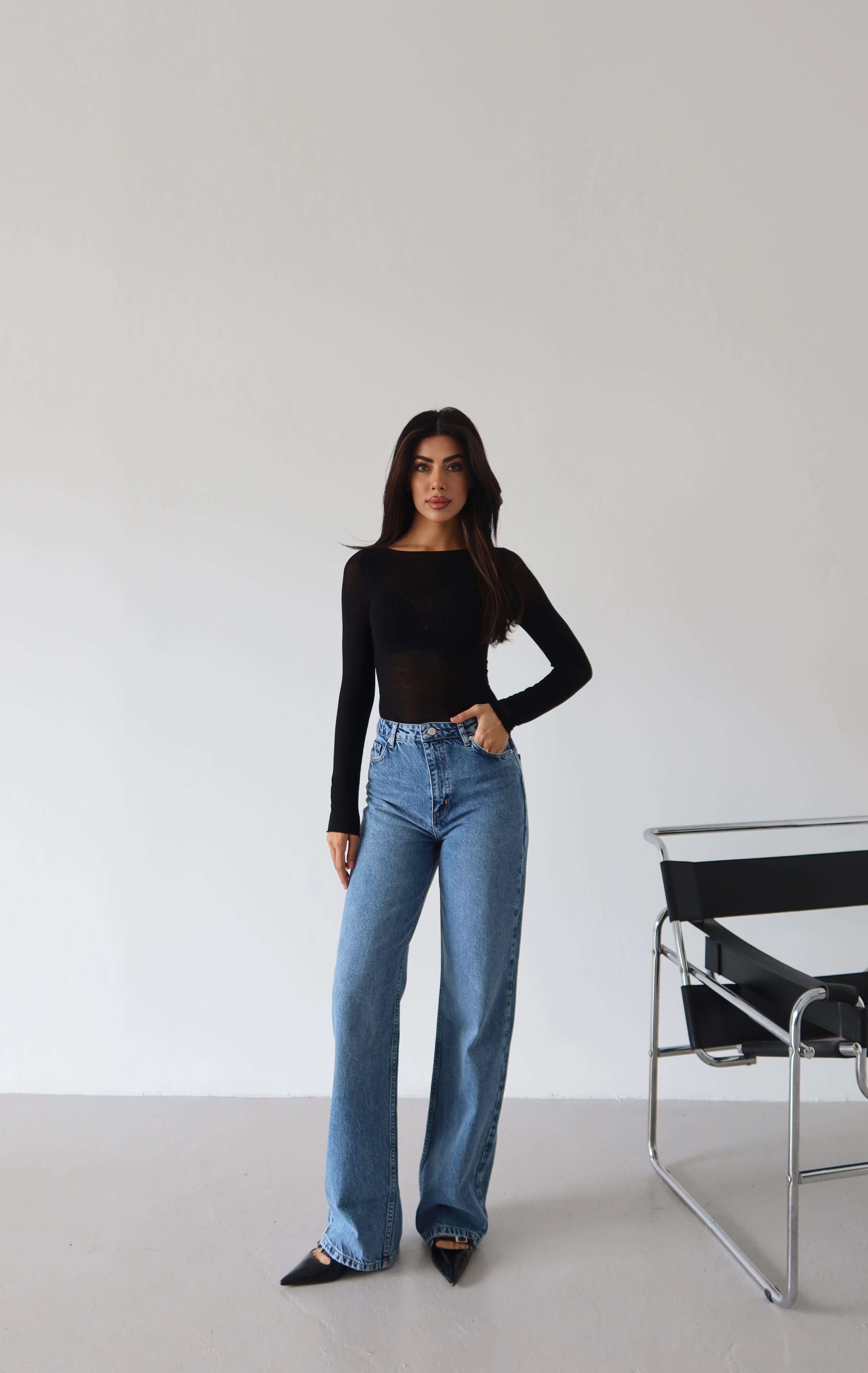 LACARINOKadın Yüksek Bel Boru Kesim Blue Jean Pantolon