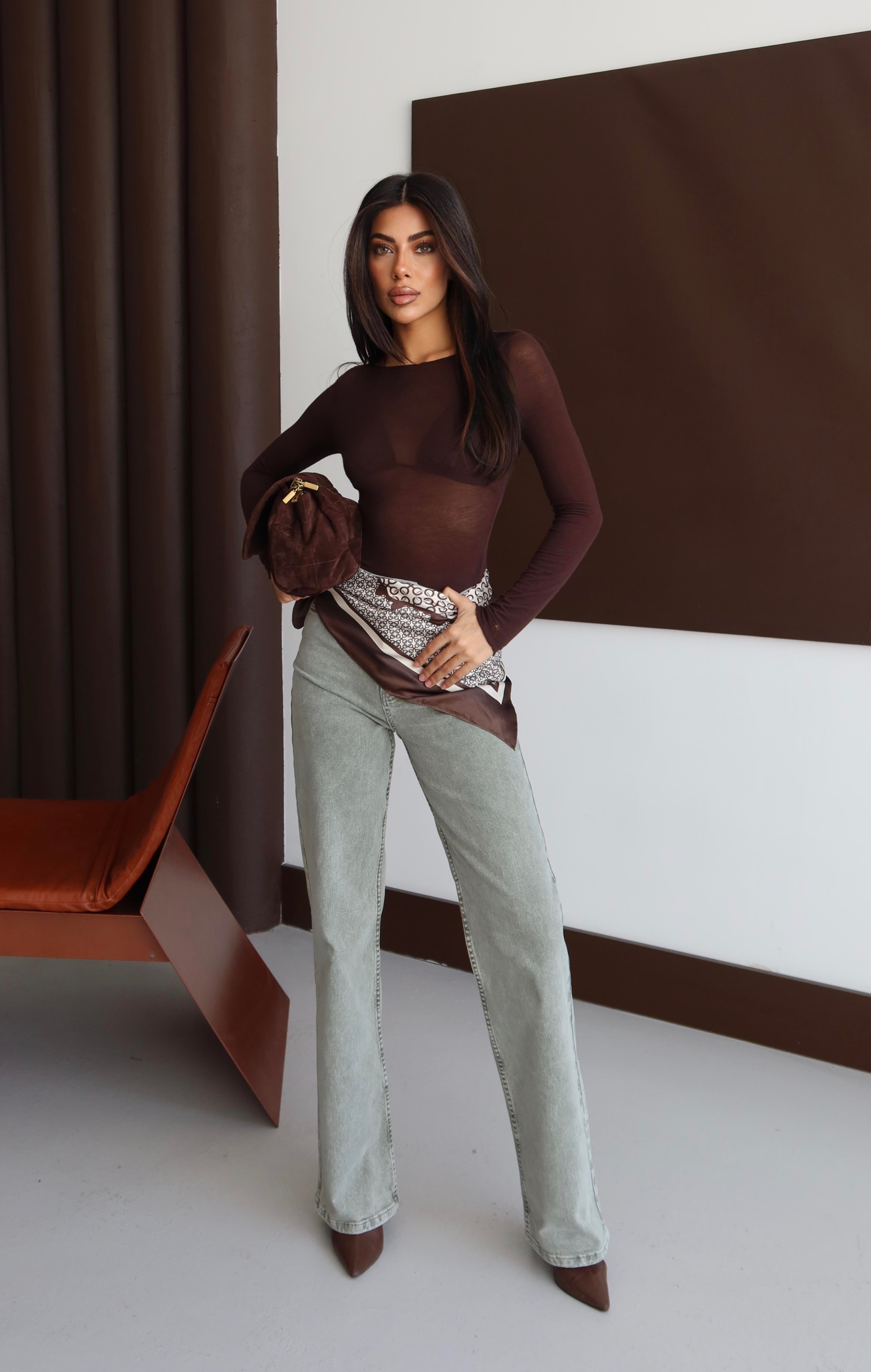 LACARINOKadın Yüksek Bel Bol Kesim Haki Jean Pantolon