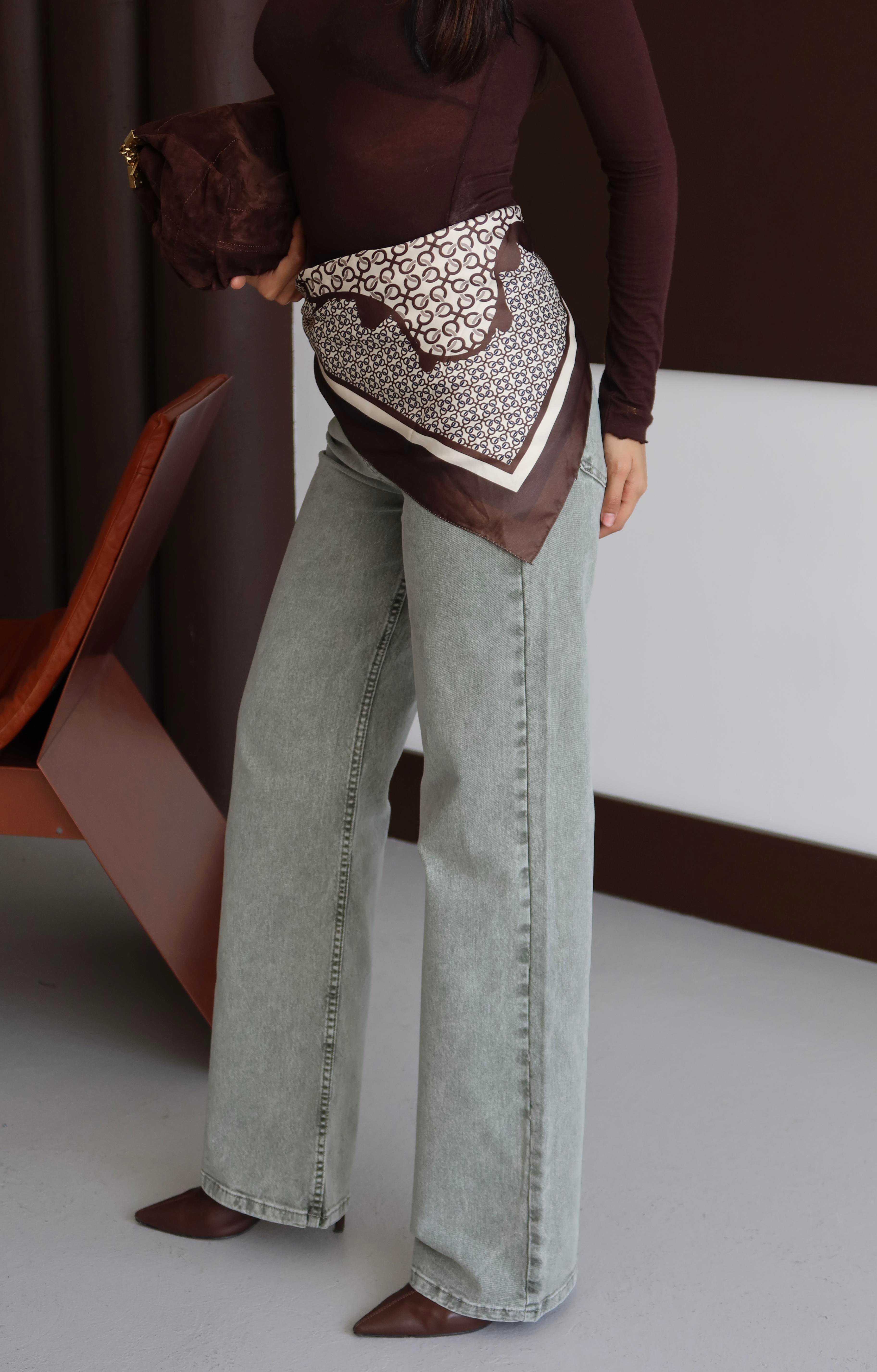 LACARINOKadın Yüksek Bel Bol Kesim Haki Jean Pantolon