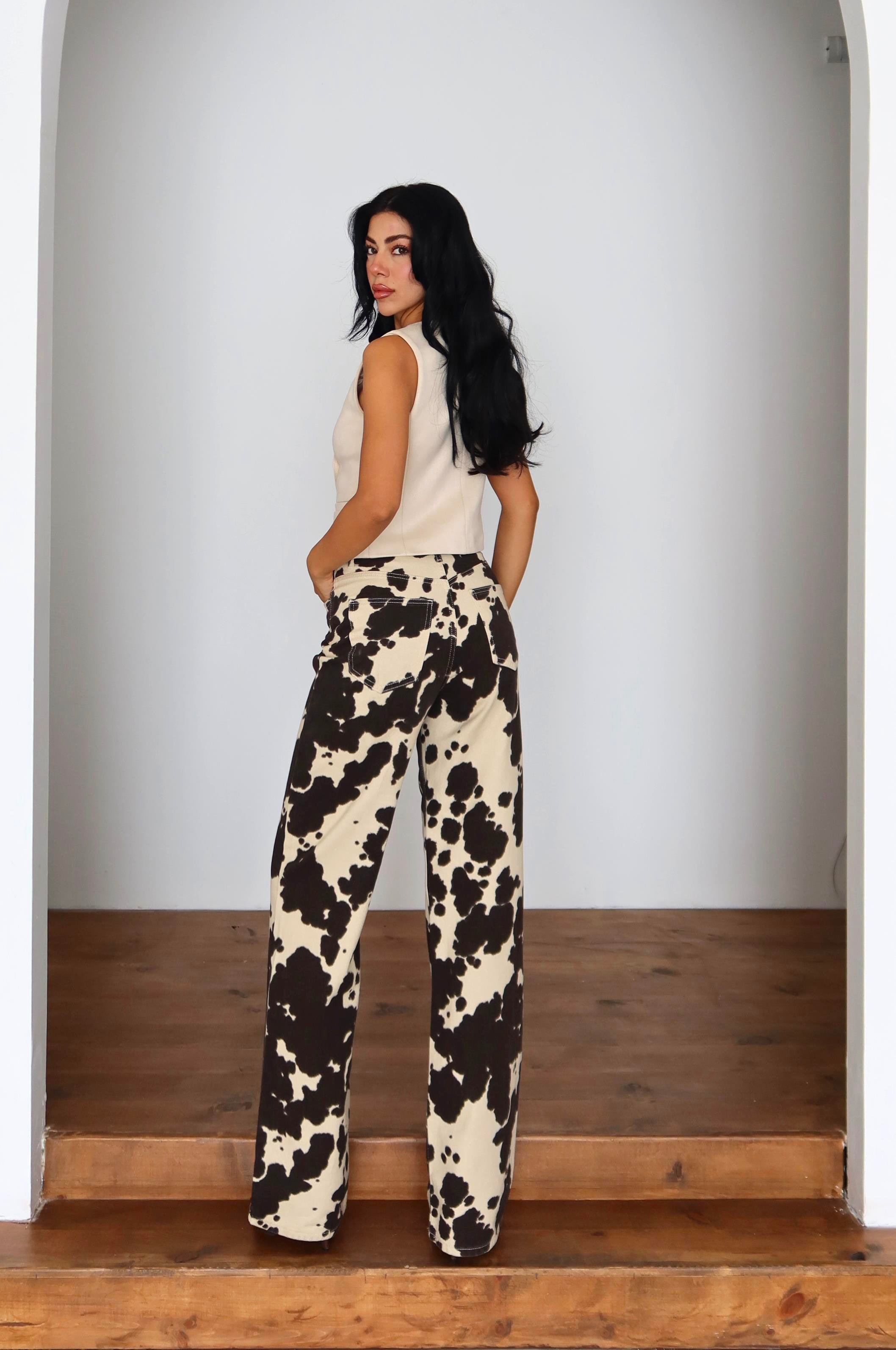 LACARINOHigh Waist Loose Fit Patterned Brown Jeans
