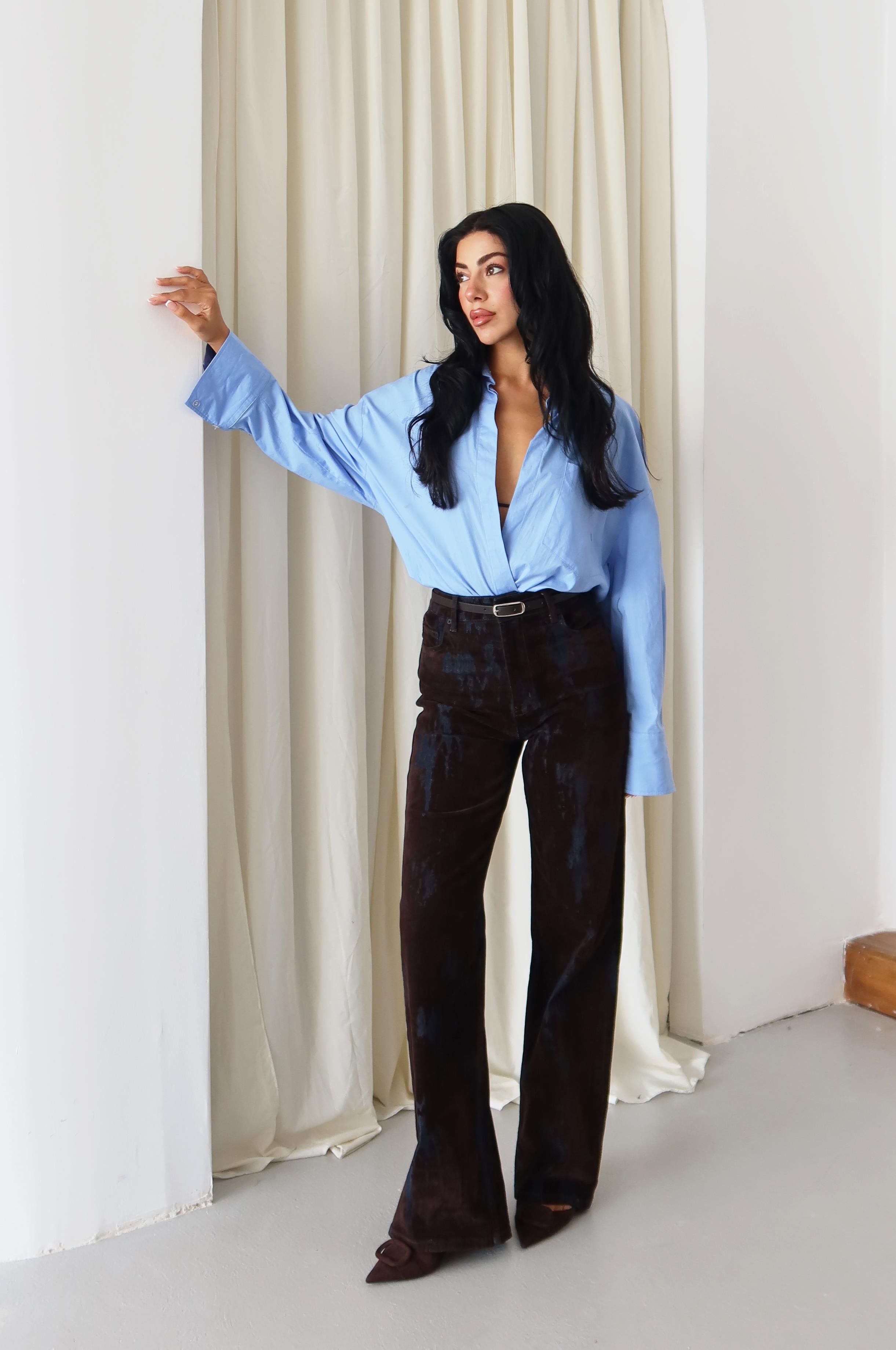 LACARINOBP  DENIM KAHVE FLOK BASKI  KEMERLI   34/42