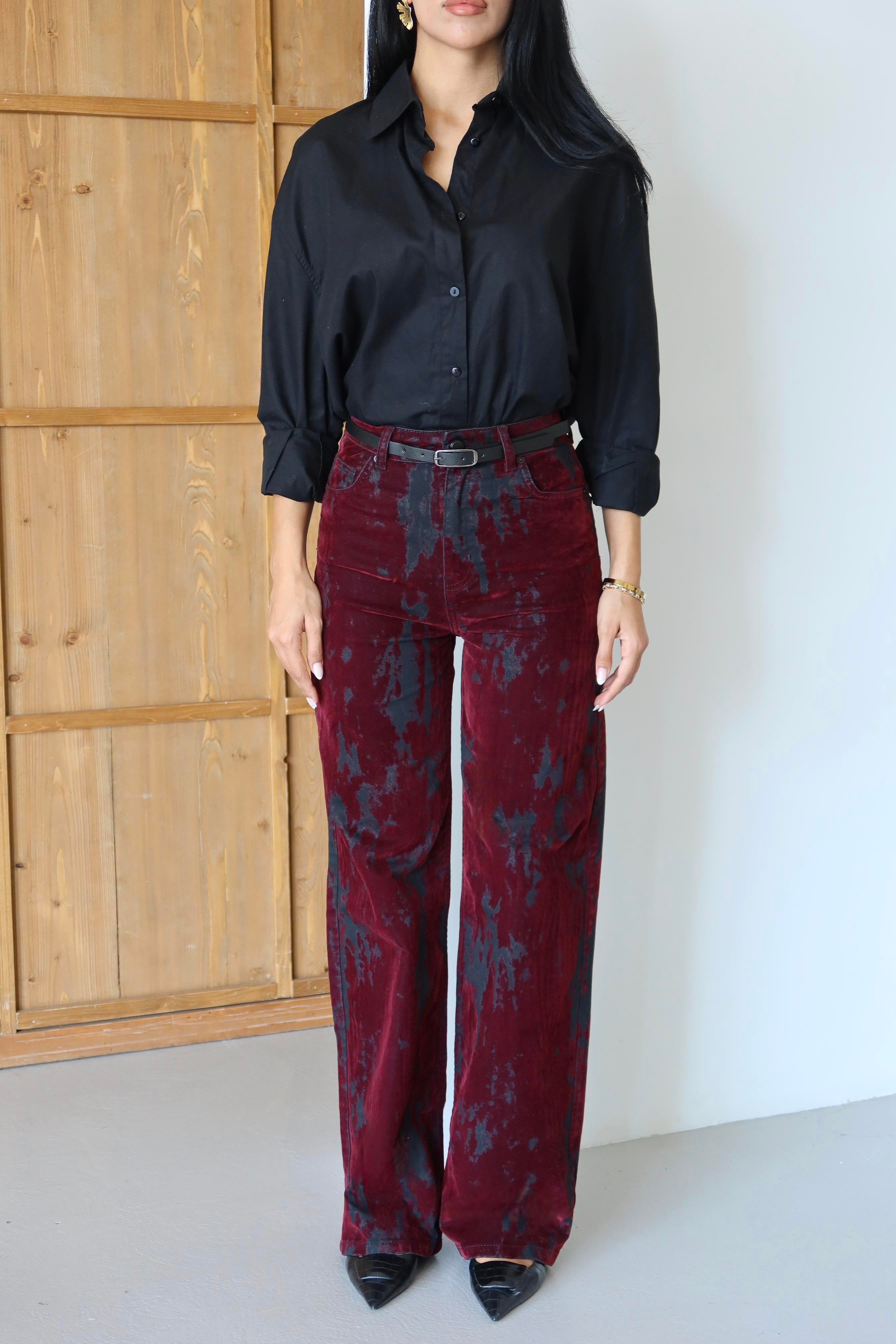 LACARINOBP  SIYAH BORDO FLOK BASKI  KEMERLI   34/42