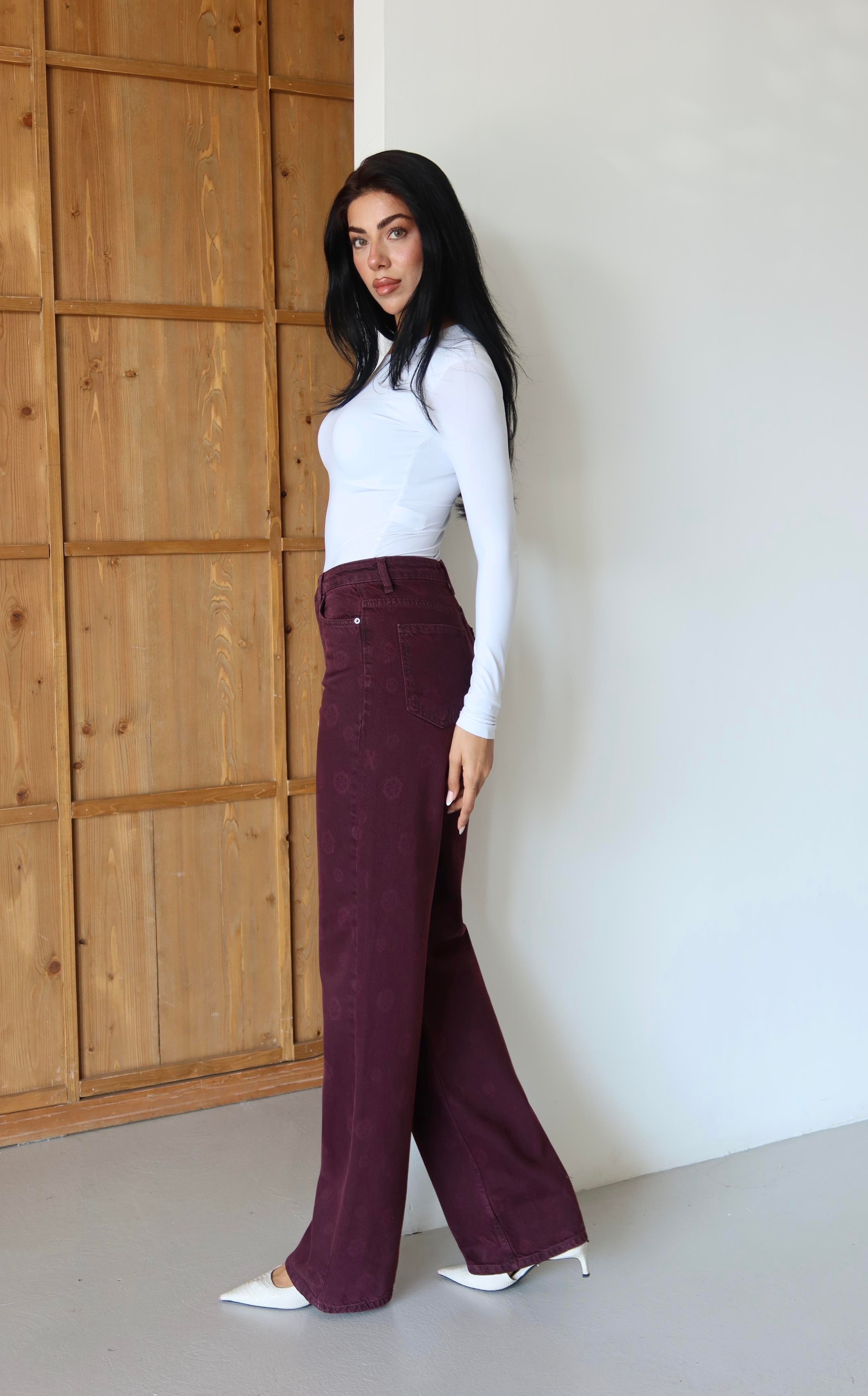 LACARINOBP  BORDO  34/42  ÇİÇEK BASKILI