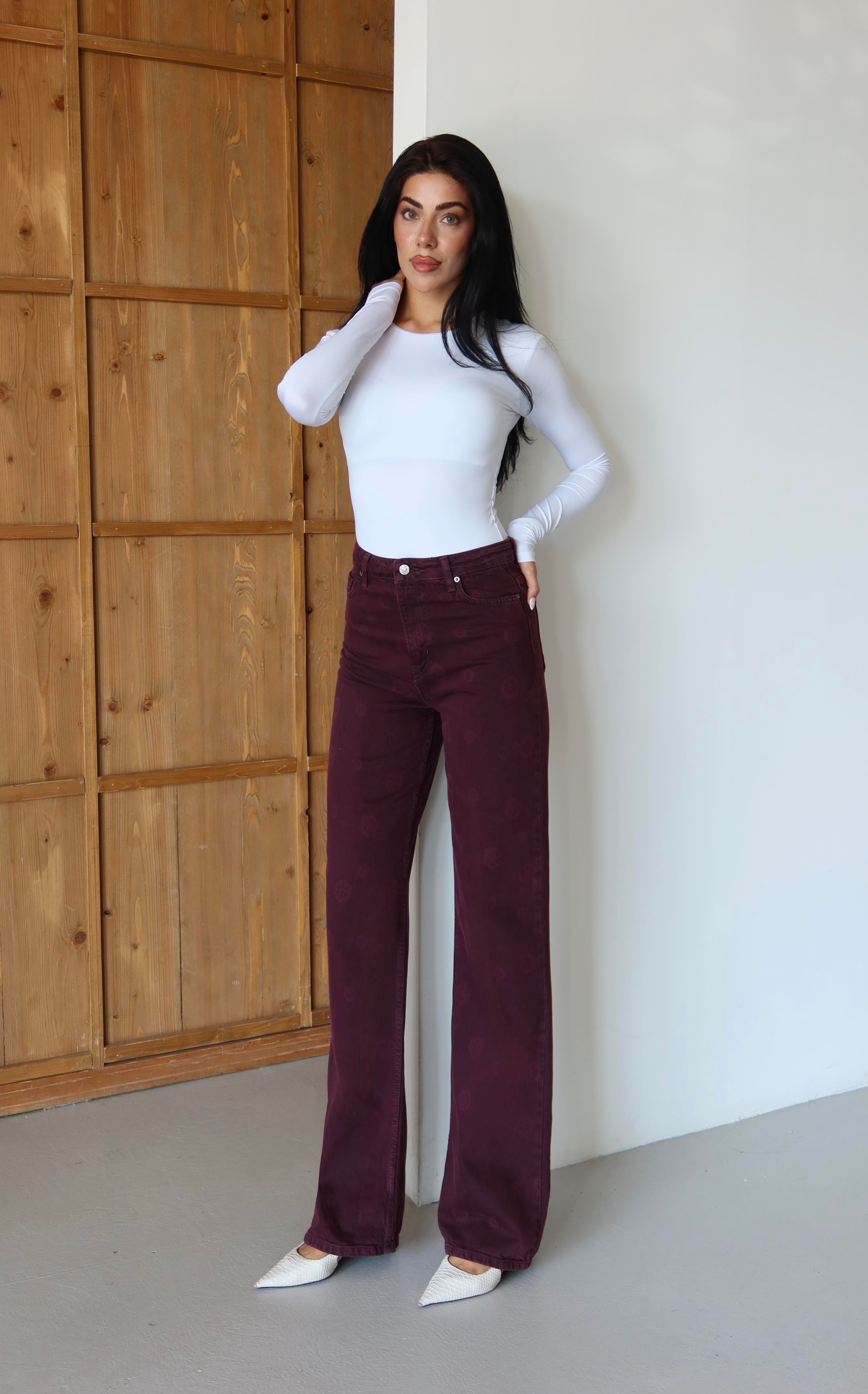 LACARINOBP  BORDO  34/42  ÇİÇEK BASKILI