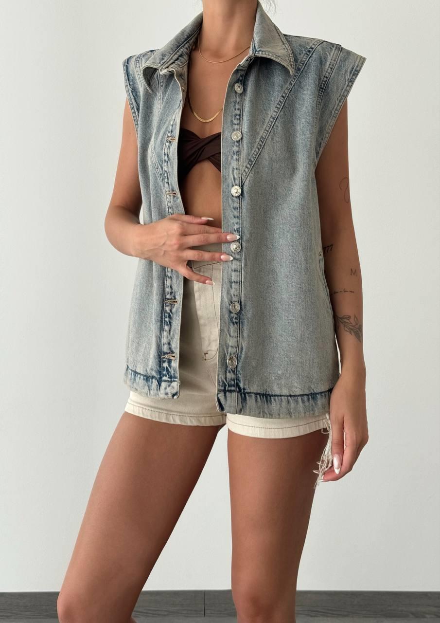 LACARINOSıfır Kol Cep Detaylı Yeşil Tint Denim Yelek