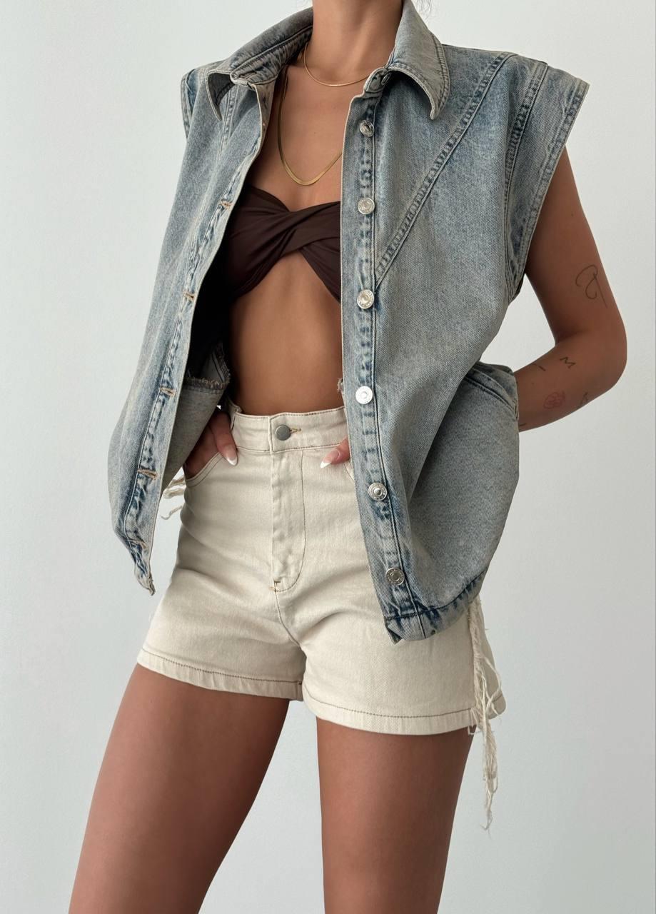 LACARINOSıfır Kol Cep Detaylı Yeşil Tint Denim Yelek