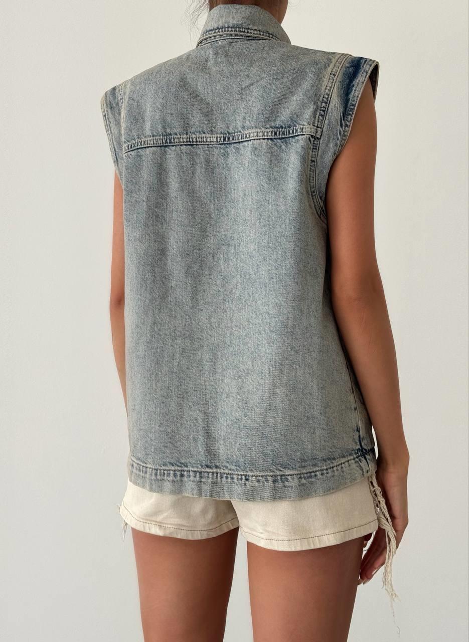 LACARINOSıfır Kol Cep Detaylı Yeşil Tint Denim Yelek