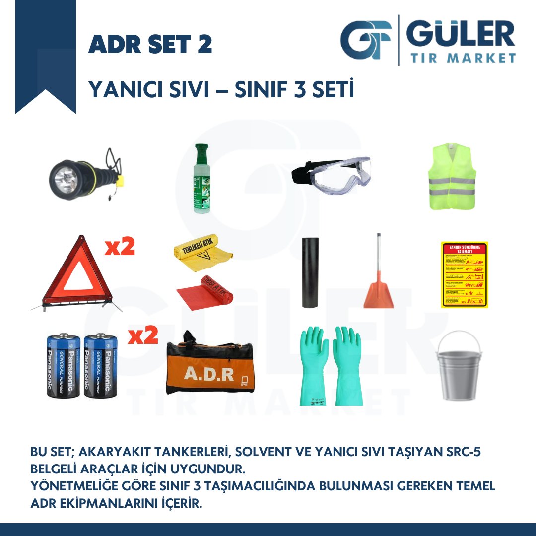 ADR Set 1 – Yanıcı Sıvı Taşıyan Araçlar İçin Sınıf 3 Uyumlu Güvenlik Seti