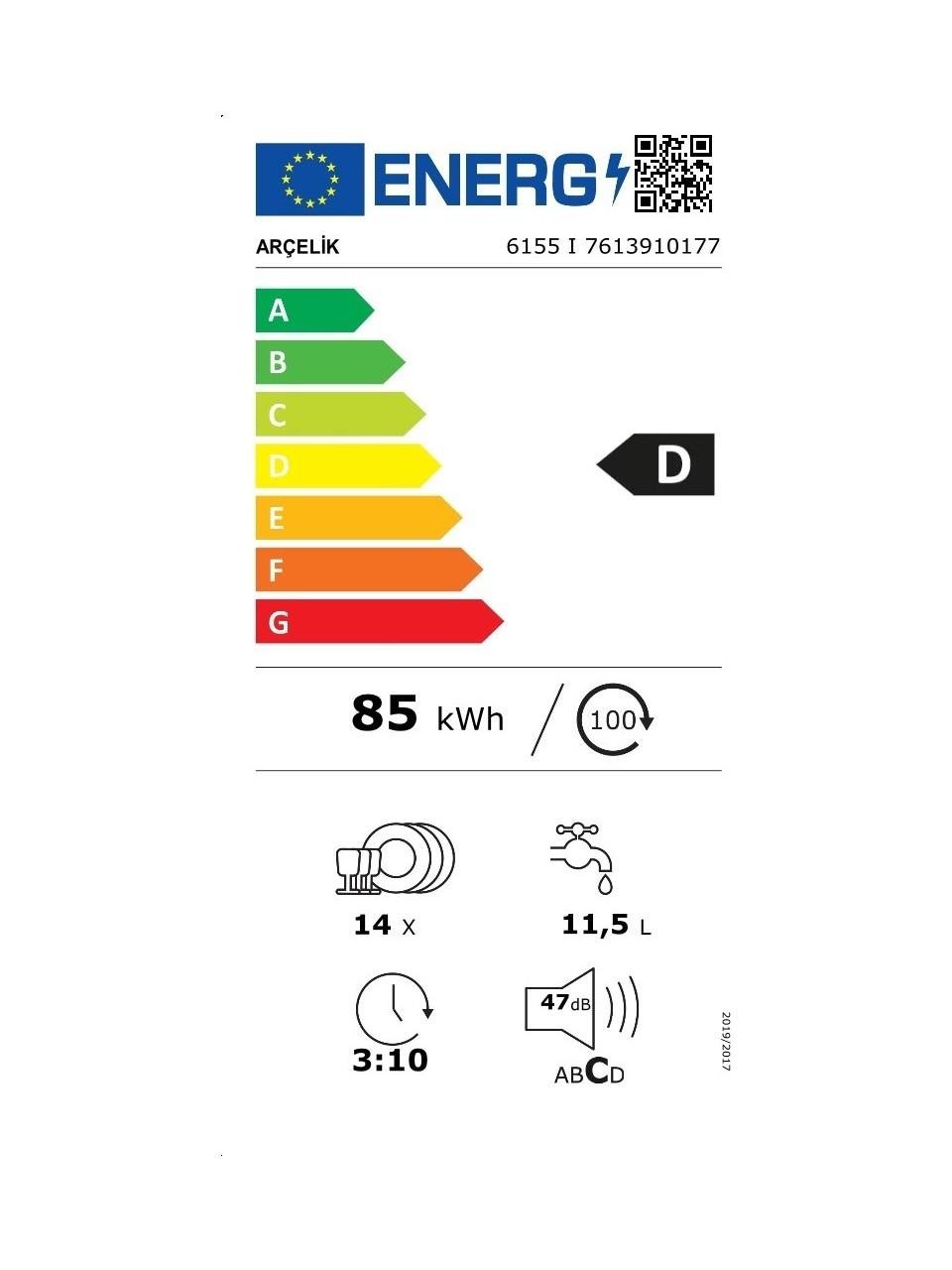 Arçelik 6155 I 5 Programlı Bulaşık Makinesi