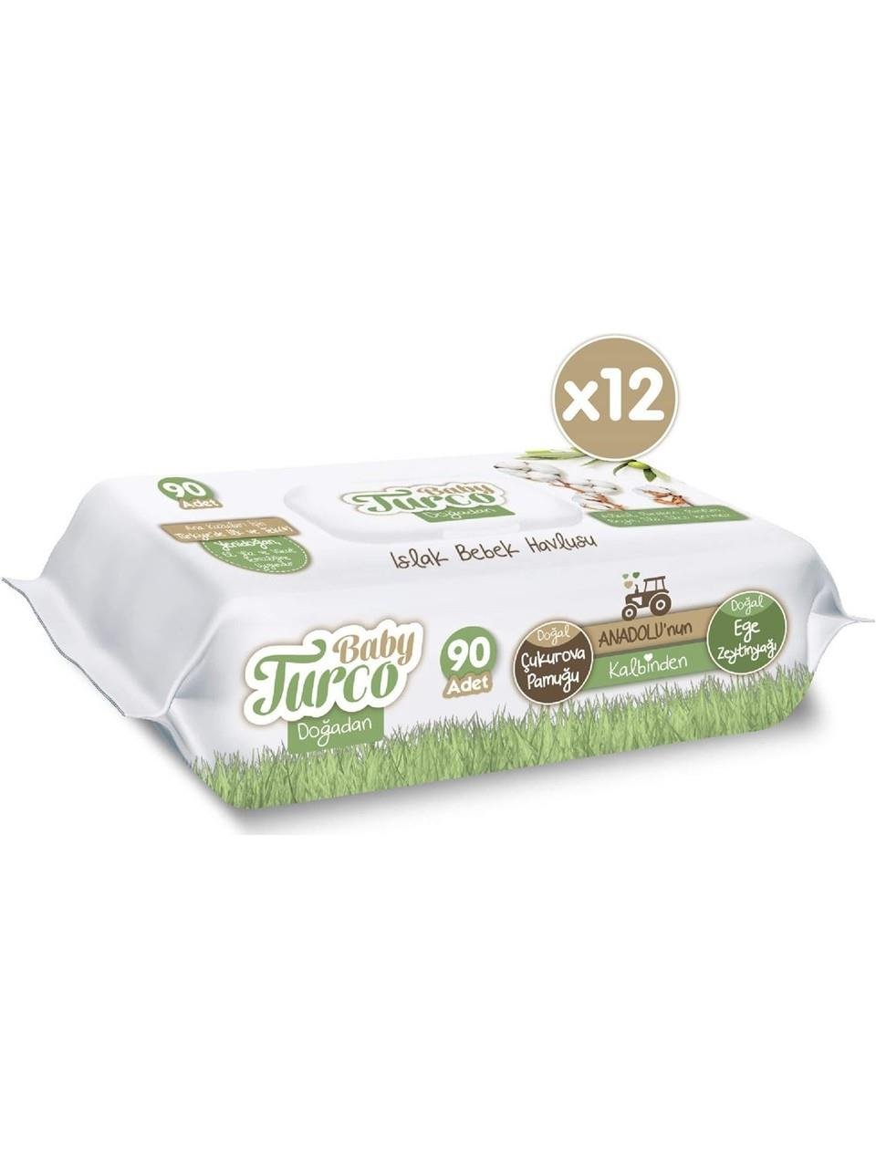 Baby Turco Baby Turco Doğadan Yenidoğan Islak Bebek Havlusu 12X90 Yaprak