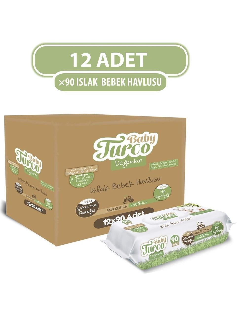 Baby Turco Baby Turco Doğadan Yenidoğan Islak Bebek Havlusu 12X90 Yaprak