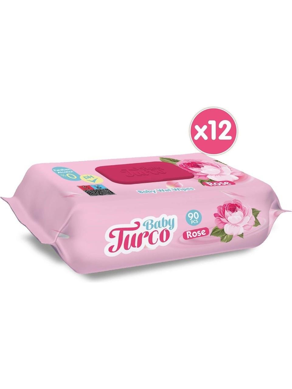Baby Turco Baby Turco Gül Kokulu Islak Bebek Havlusu 12 x 90