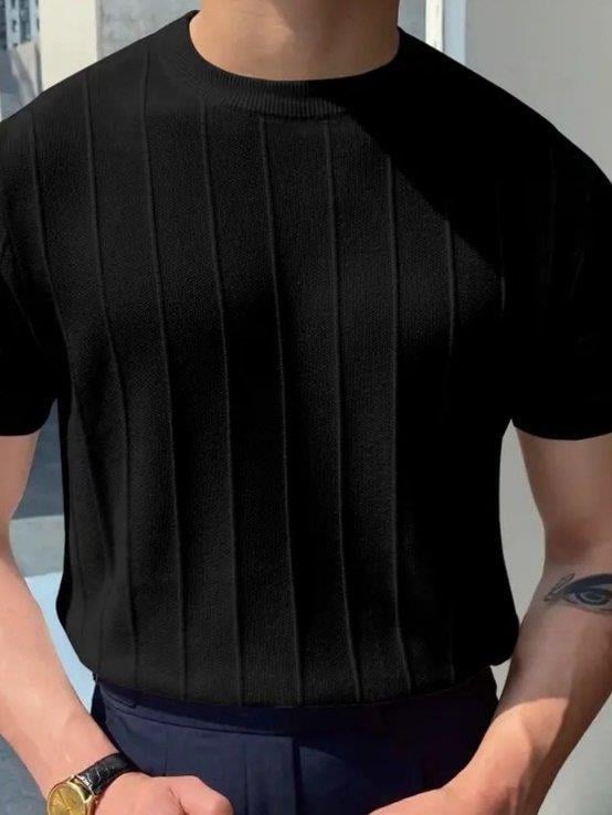 Erkek Kısa Kollu Bisiklet Yaka çizgili Triko Bluz