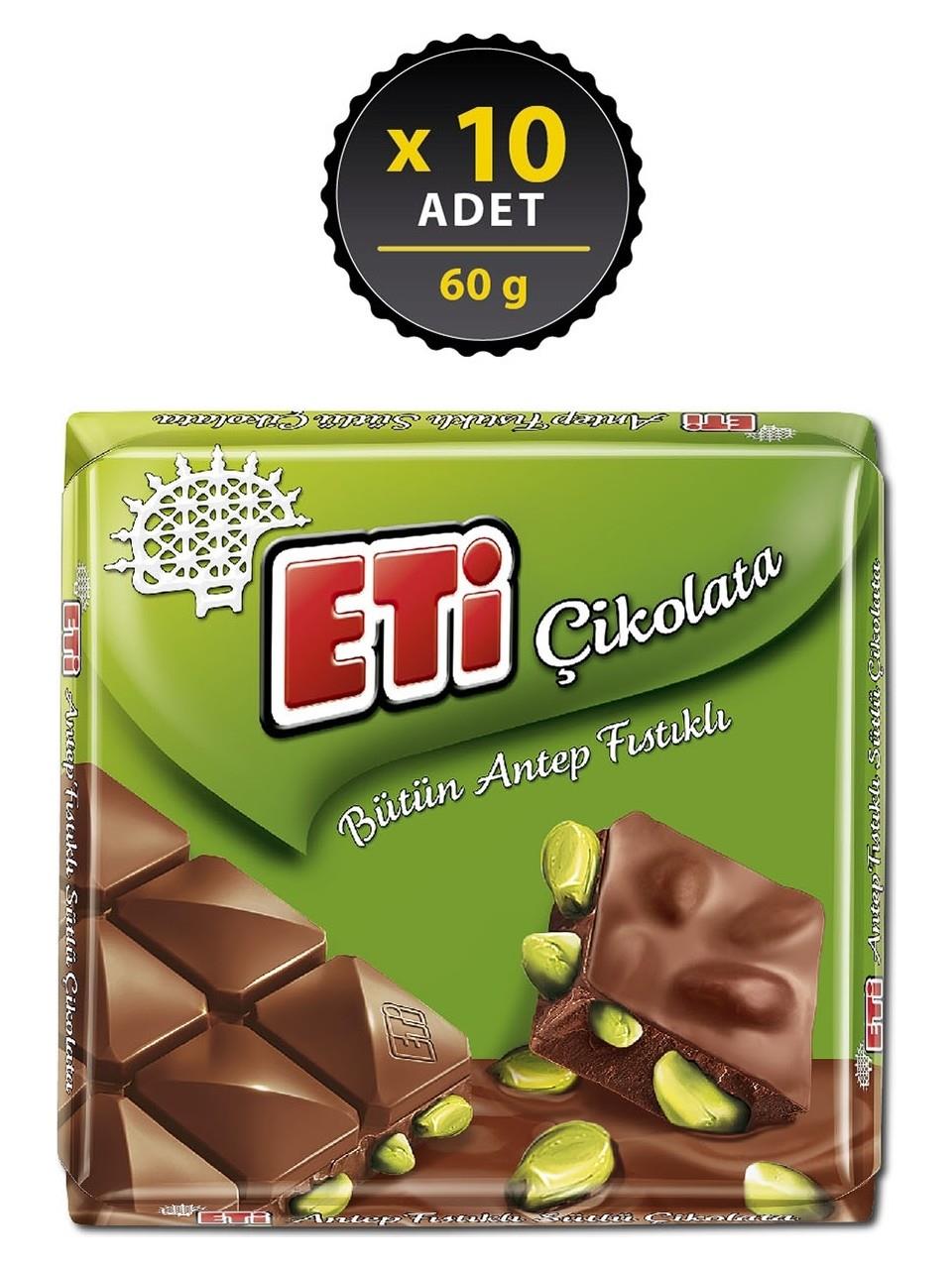 Eti Antep Fıstıklı Kare Çikolata 60 g x 10 Adet