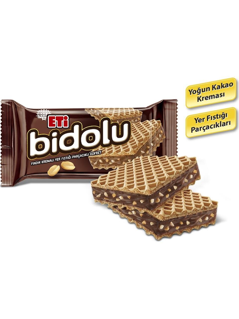 Eti Bidolu Fındık Kremalı Yer Fıstığı Parçacıklı Gofret 36 g x 24 Adet