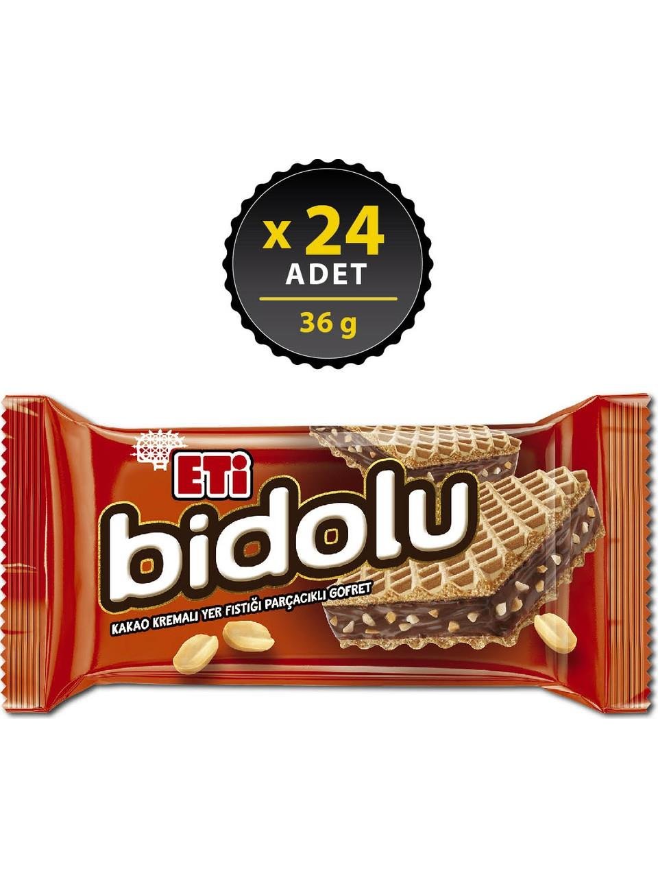 Eti Bidolu Kakao Kremalı Yer Fıstığı Parçacıklı Gofret 36 g x 24 Adet