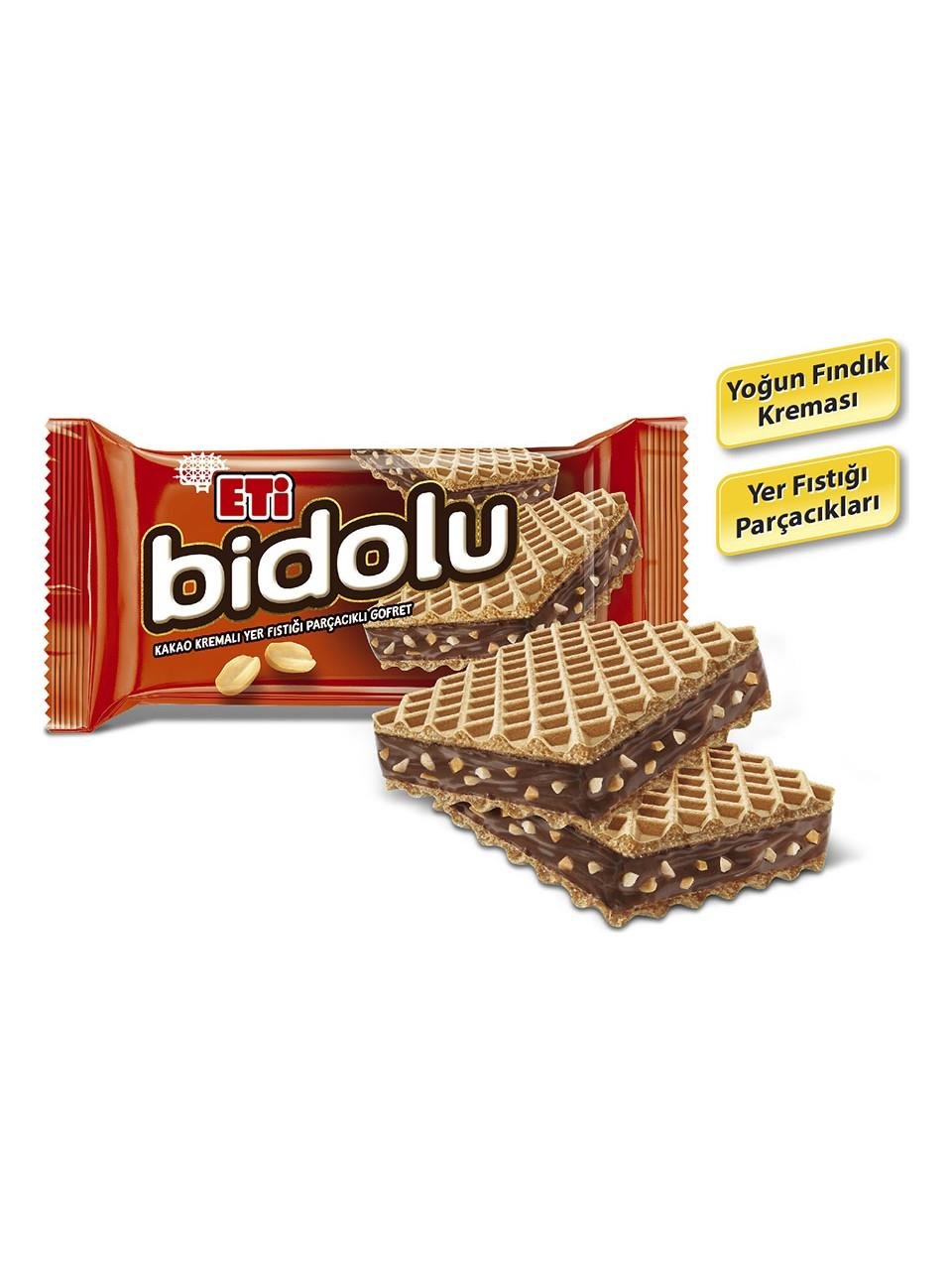 Eti Bidolu Kakao Kremalı Yer Fıstığı Parçacıklı Gofret 36 g x 24 Adet