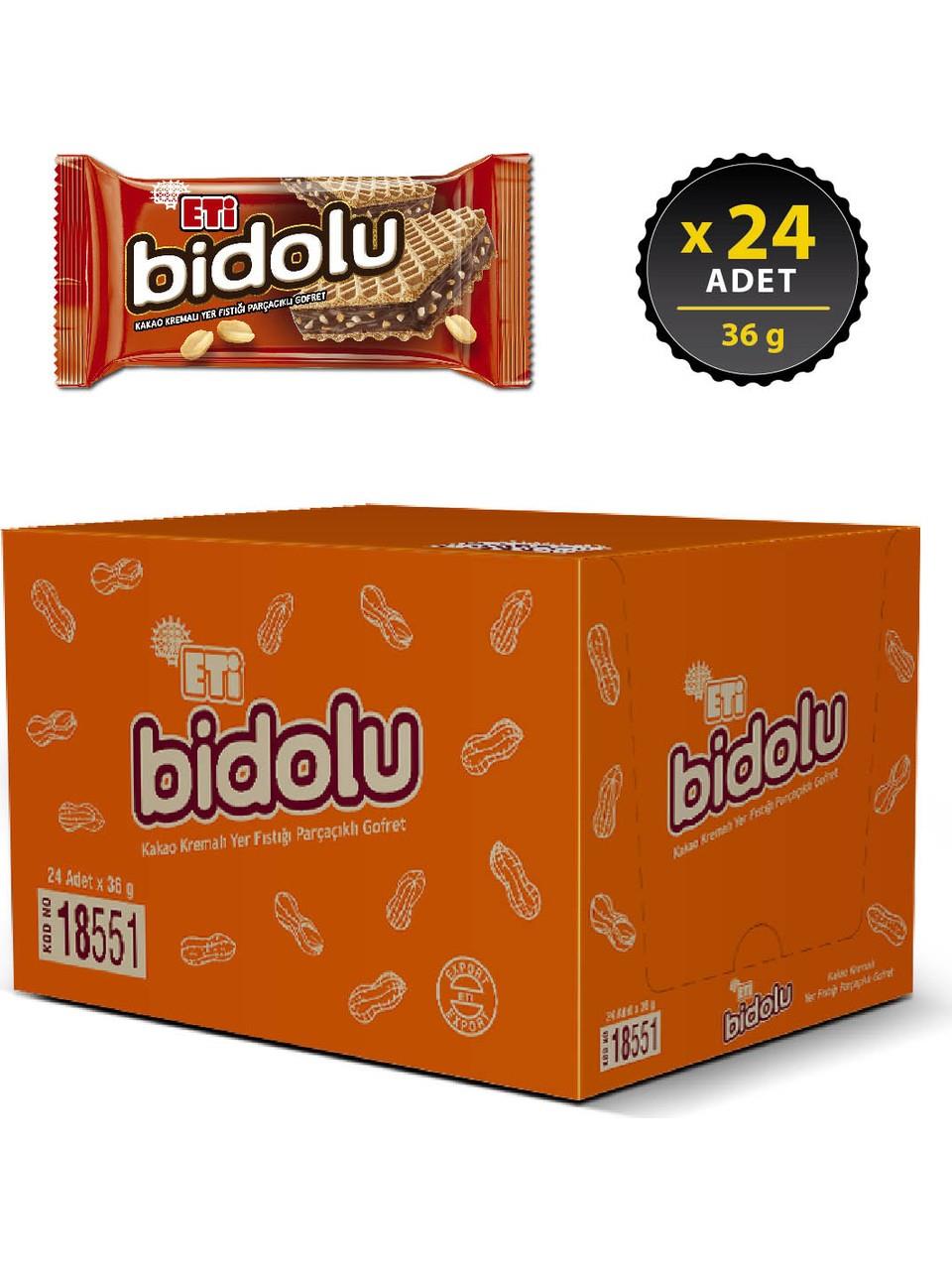 Eti Bidolu Kakao Kremalı Yer Fıstığı Parçacıklı Gofret 36 g x 24 Adet