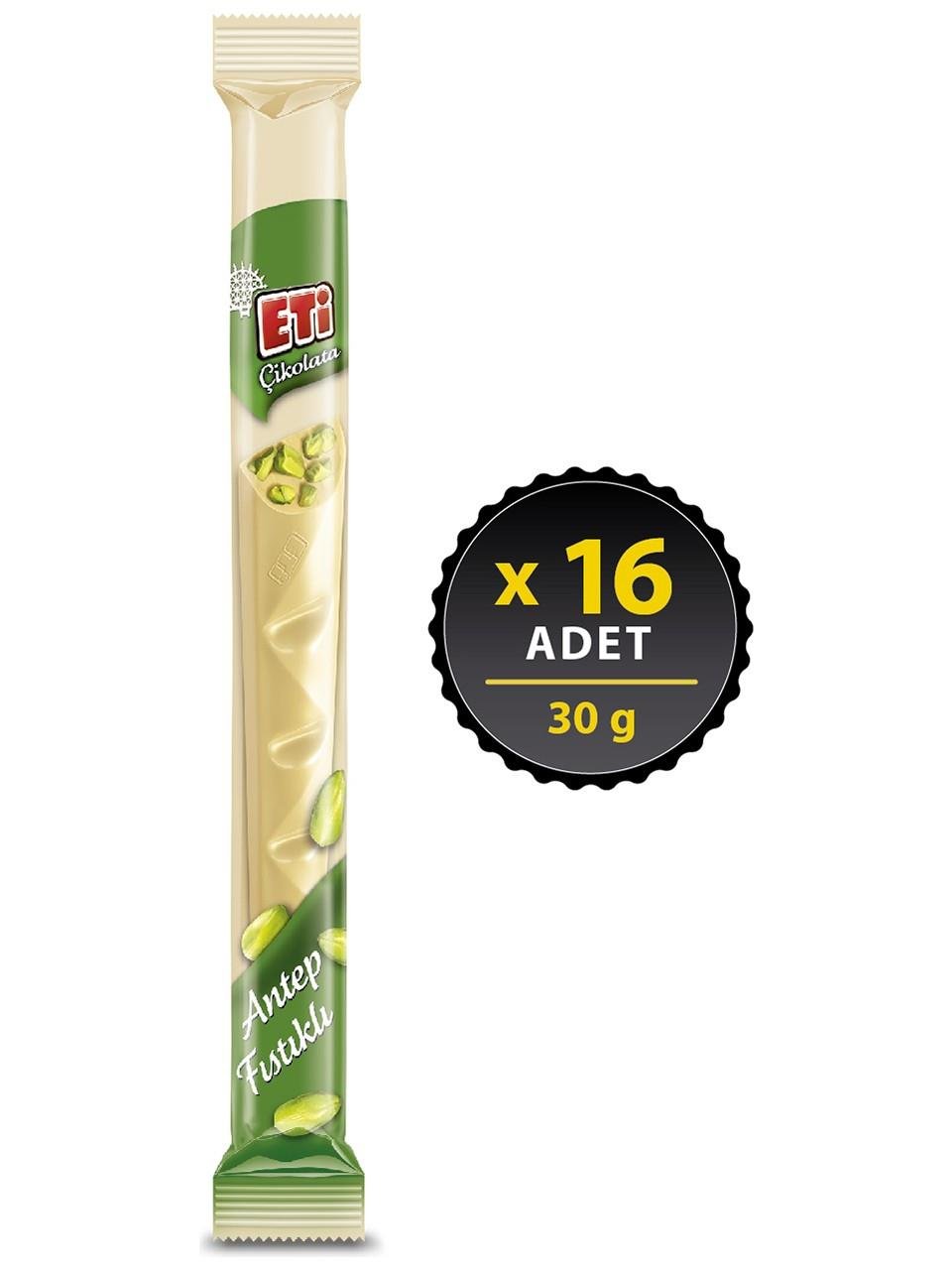 Eti Çikolata Uzun Beyaz Antep Fıstıklı 30 g x 16 Adet