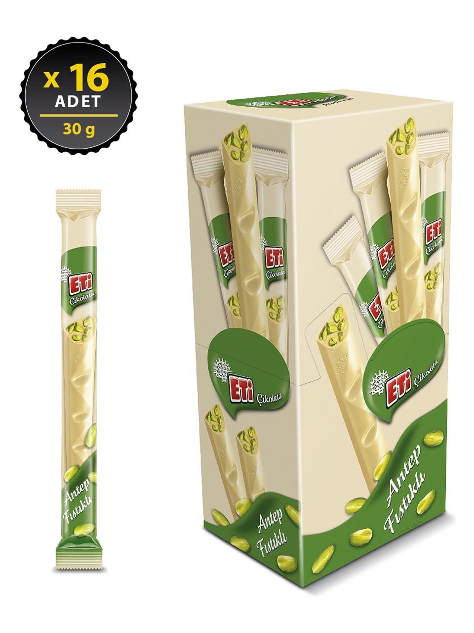 Eti Çikolata Uzun Beyaz Antep Fıstıklı 30 g x 16 Adet